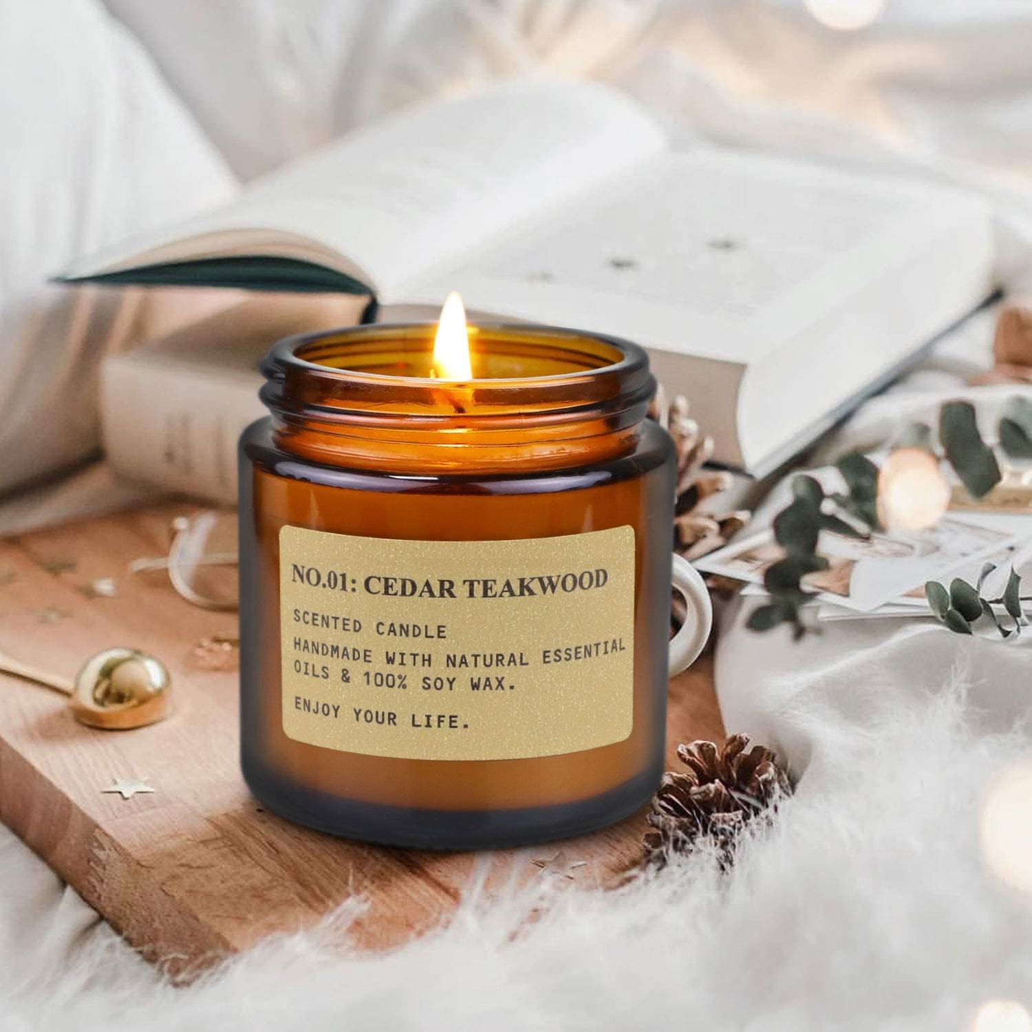YFYTRE 4 Pack Scented Candle Set Soy Wax Candles, Aromatherapy Candles for Home Decoration, Jar Candles Gift for Women Mother with Amber Glass Jars and Kraft Wrapping
