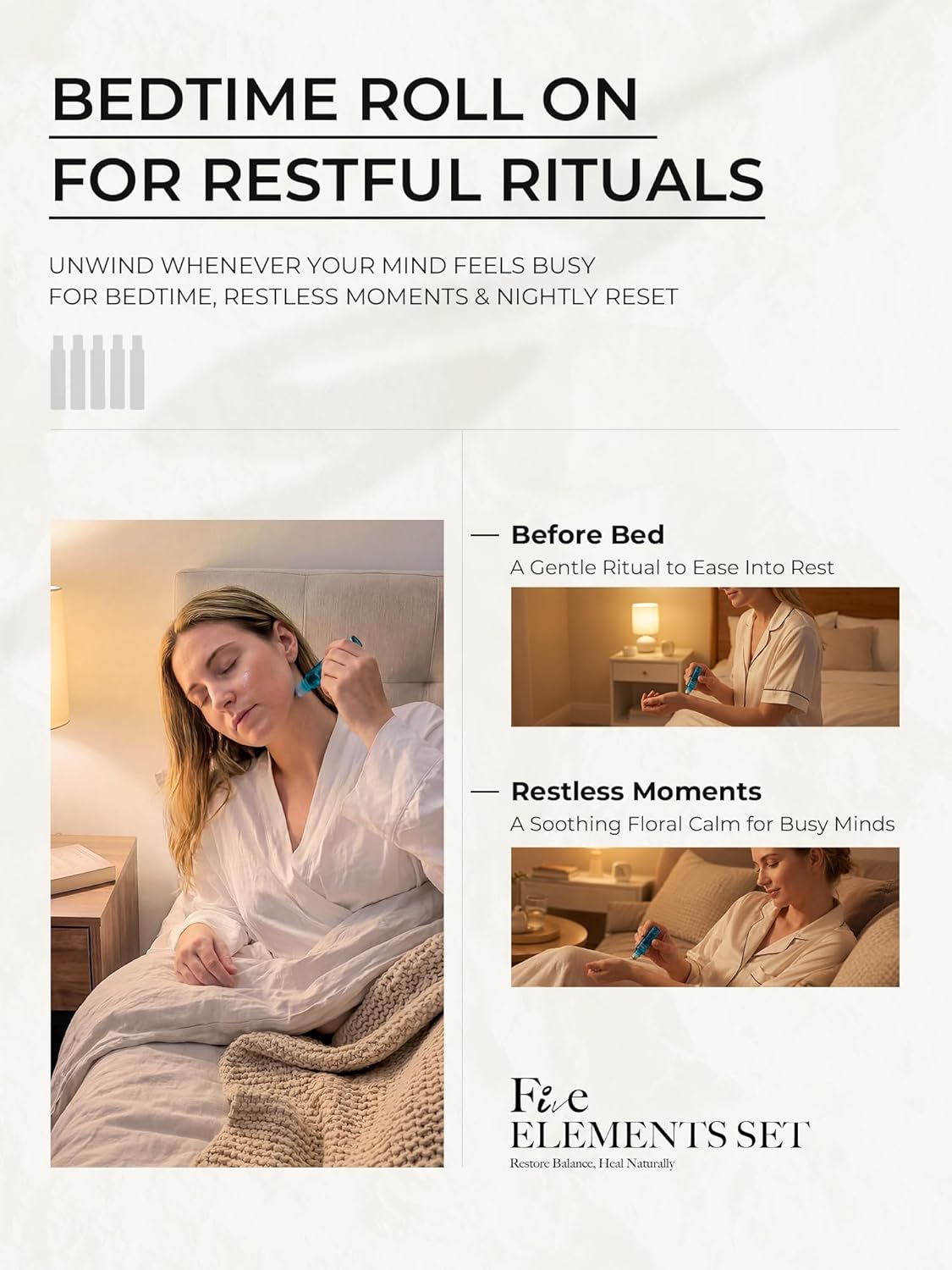Bedtime Essential Oil Roll-On, Sleep Aromatherapy Roller for Restful Night Rituals, Botanical Blend with Lavender, Jasmine & Sandalwood, Luxurious Floral Sleep Ritual, 15ml
