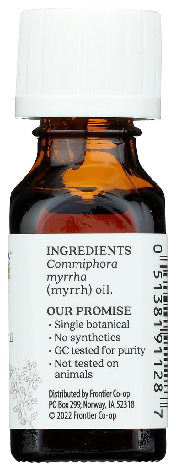 Aura Cacia 100% Pure Myrrh Essential Oil, 0.5 fl. oz, Balsamic, Warm Spicy Aroma, Centering & Meditative Restoring Myrrh Oil