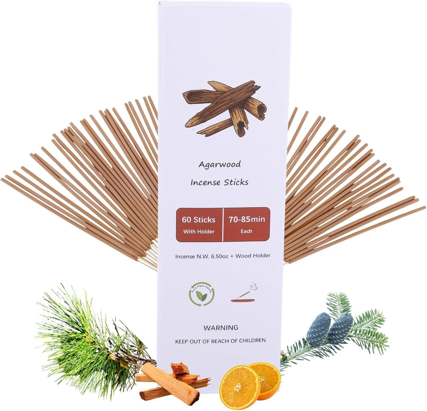 Oud Agarwood Incense Sticks with Holder Kit,Non-Toxic Joss Stick Long Lasting 85 Min,Woody Scent Jumbo Incense Sticks for Meditation,Purifying Incienso Fir Smelling,Bulk Oudh Incense Agarbatti Sticks