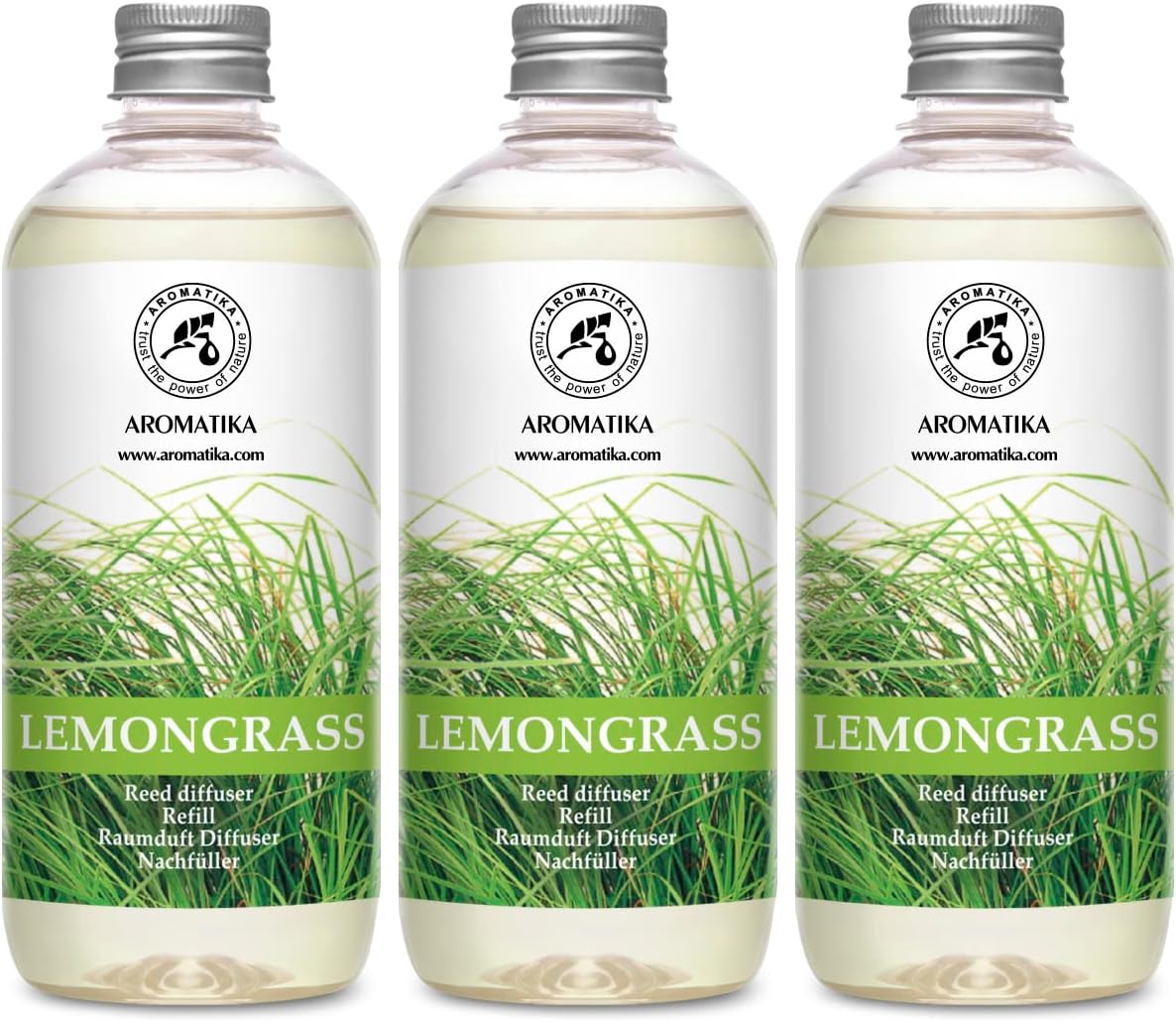 Reed Diffuser Refill Lemongrass 51 Fl Oz - Room Diffuser w/Essential Lemongrass Oil - Set 3x17Fl Oz - Home Fragrance - Aromatherapy Air Freshener Essential Lemongrass Oil Diffuser