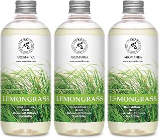 Reed Diffuser Refill Lemongrass 51 Fl Oz - Room Diffuser w/Essential Lemongrass Oil - Set 3x17Fl Oz - Home Fragrance - Aromatherapy Air Freshener Essential Lemongrass Oil Diffuser