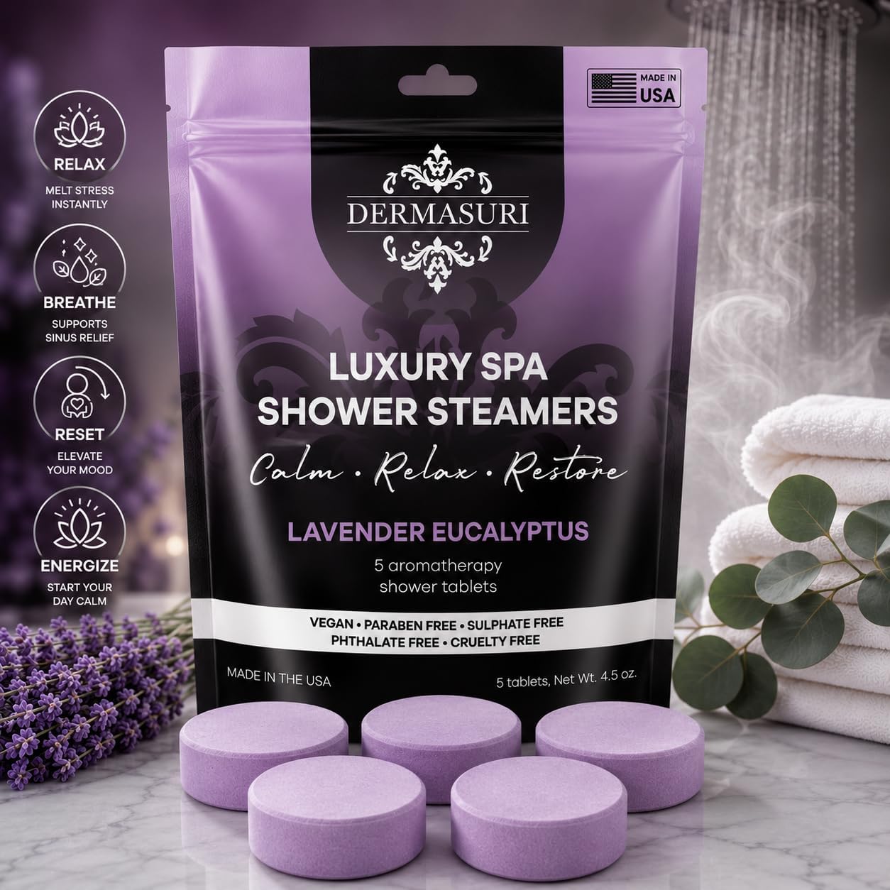 Shower Steamers Aromatherapy, Essential Oil Pods Infused for Relaxation, Shower Pods Aromatherapy - Calming, Stress Relief & Self Care Gifts for Women - Lavender Eucalyptus