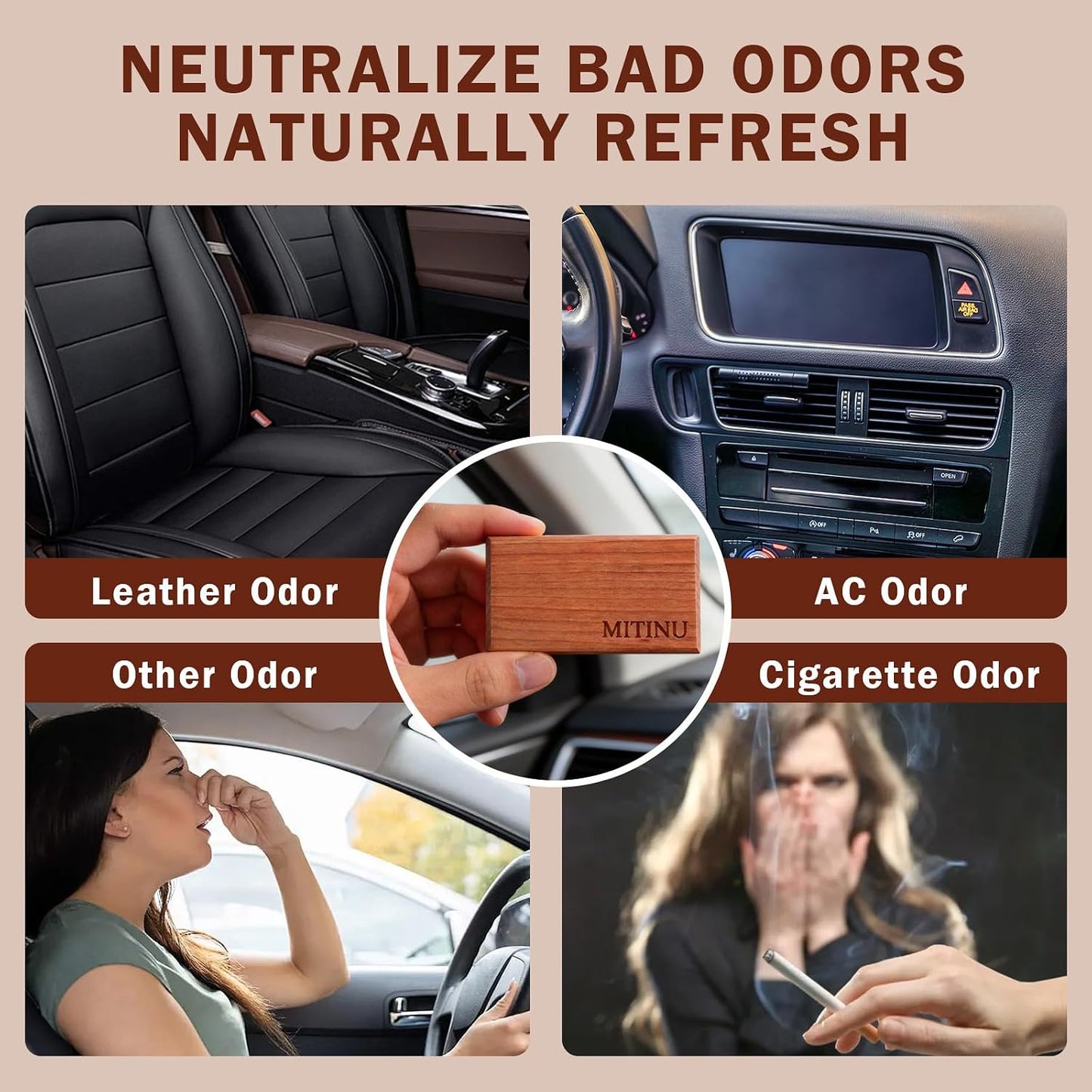 Car Air Freshener – 4-Pack – Long-Lasting Scents with Metal Clip – Amber, Ocean, Teak & Coconut – Aromatherapy Vent Diffuser & Auto Odor Eliminator