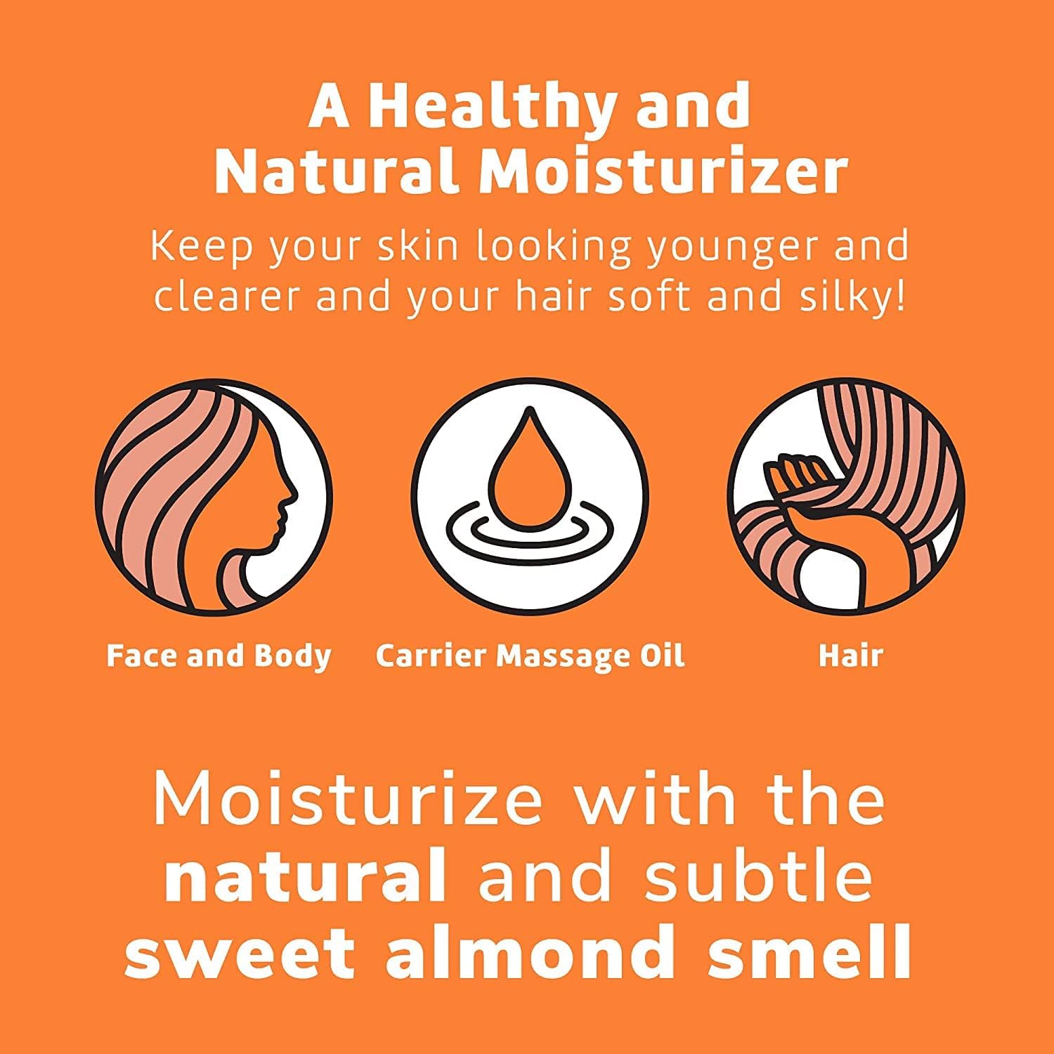De La Cruz Sweet Almond Oil, Natural Hair and Skin Moisturizer, 3-Pack of 2 FL Oz Glass Bottles