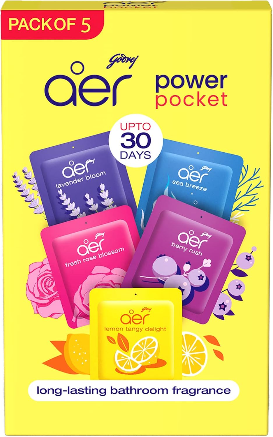 AER Power Pocket Air Freshener for the Entire Home with Long Lasting Scent, Assorted, Pack of 5