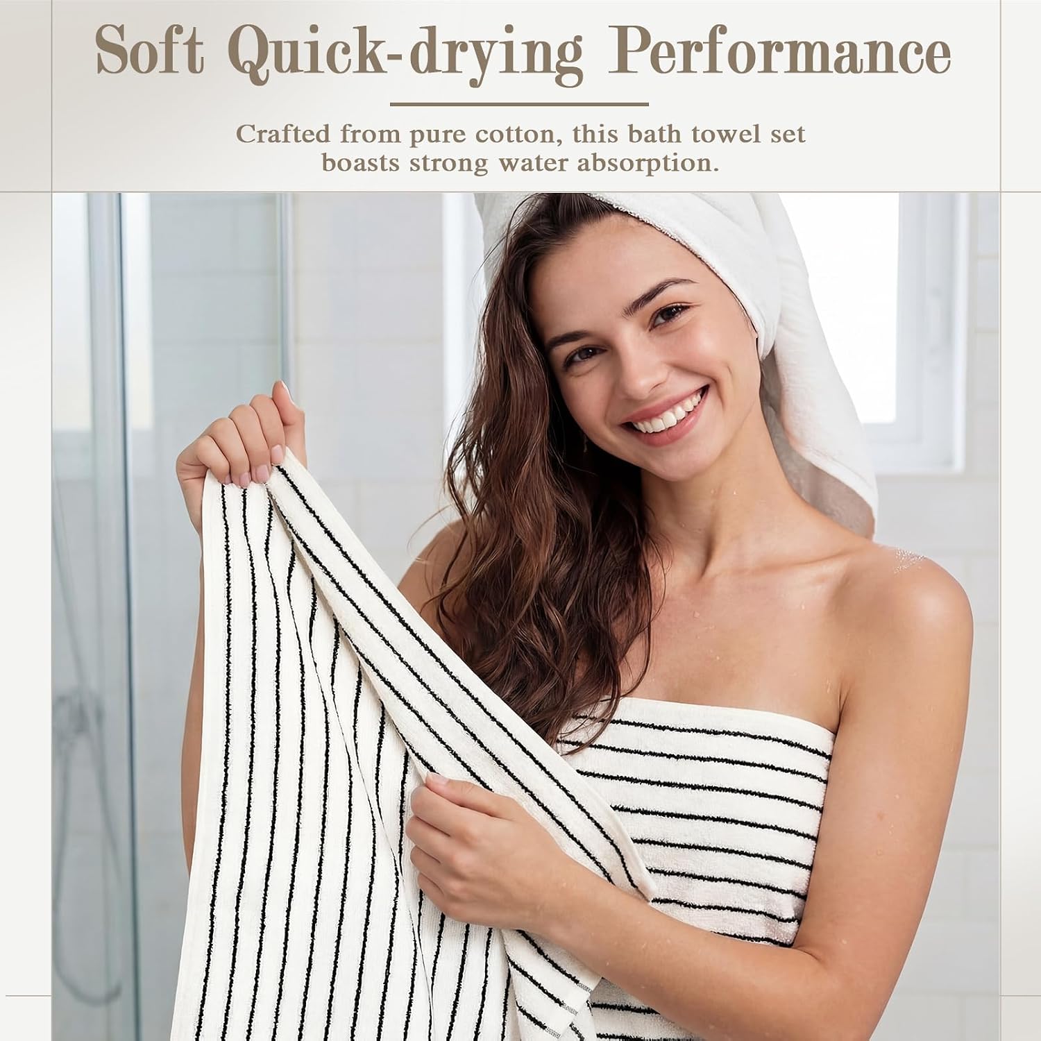 3 Pack Black and White Striped Bath Towels Set Cotton Absorbent Shower Towels for Bathroom Pool Spa Decor Contains Soft Bath Towel, Hand Cloth, and Wash Cloth