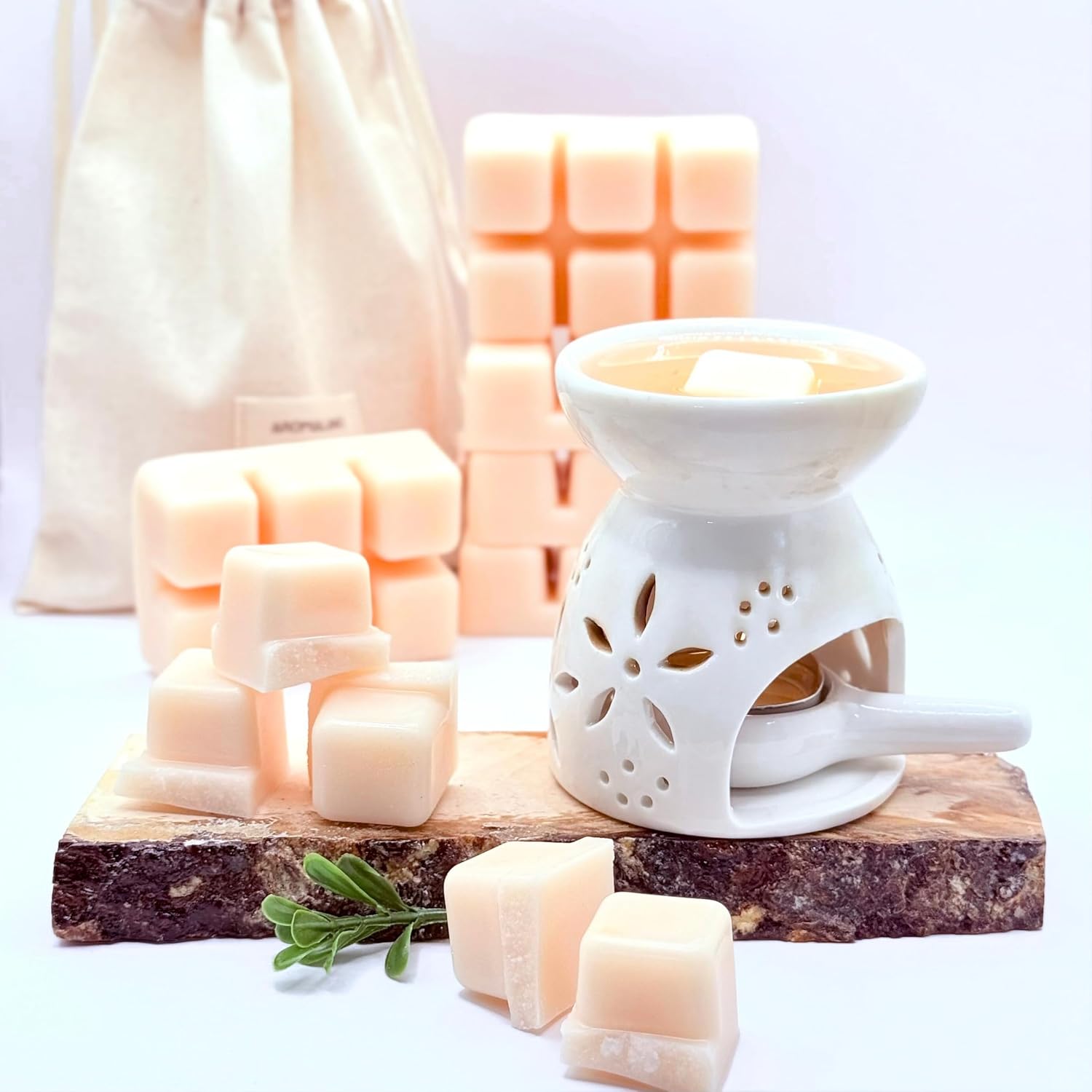 Hand-Poured Soy Wax Melts, Long Lasting Scented Cubes, 100% Natural Soy (Golden Hour: Grapefruit, Peach, Vanilla, 3-Pack with 6 Cubes Each)
