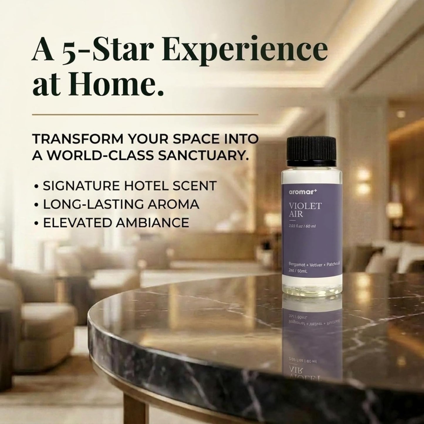 Aromar+ Fragrance Oil – Violet Air – Luxury Hotel Scent Experience with Lavender, Rosemary & Sandalwood – for Waterless Diffusers – Long-Lasting Home Aroma – 2oz/60mL