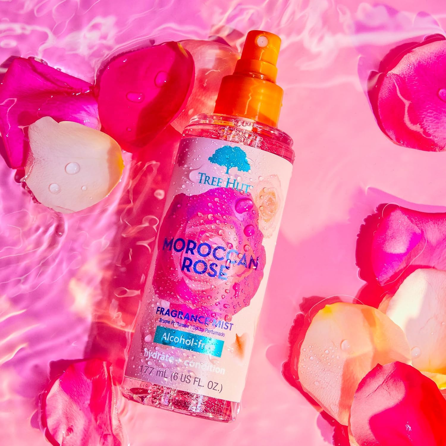 Tree Hut Moroccan Rose Hair & Body Mist, Hydrating & Alcohol-Free Body Spray, Fragrance with Bergamot, Tea Rose & Amber Notes, Alcohol-Free Formula, 6 Fl Oz.
