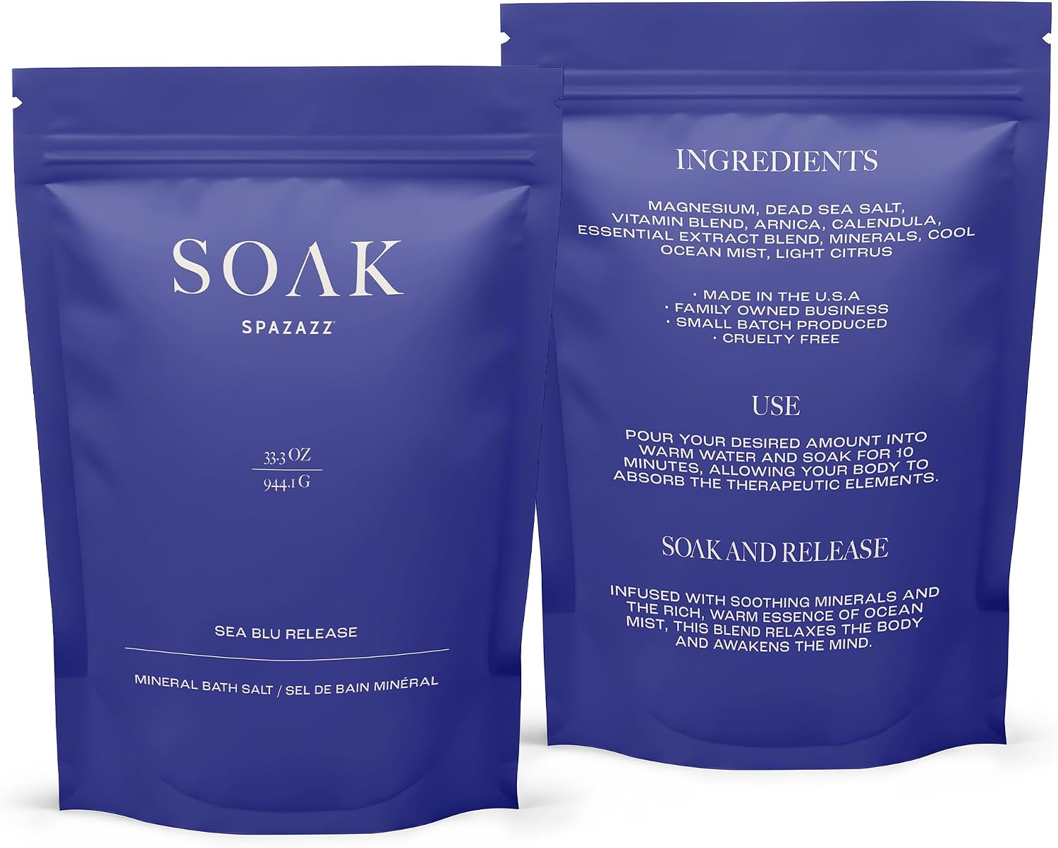 Spazazz Dead Sea Bath Salts with Magnesium & Arnica – Aromatherapy Mineral Bath Soak for Relaxation. Bathtub Soaking Salts – 33.3oz Salt Crystals with Bath Salt Scoop (Sea Blu Release)