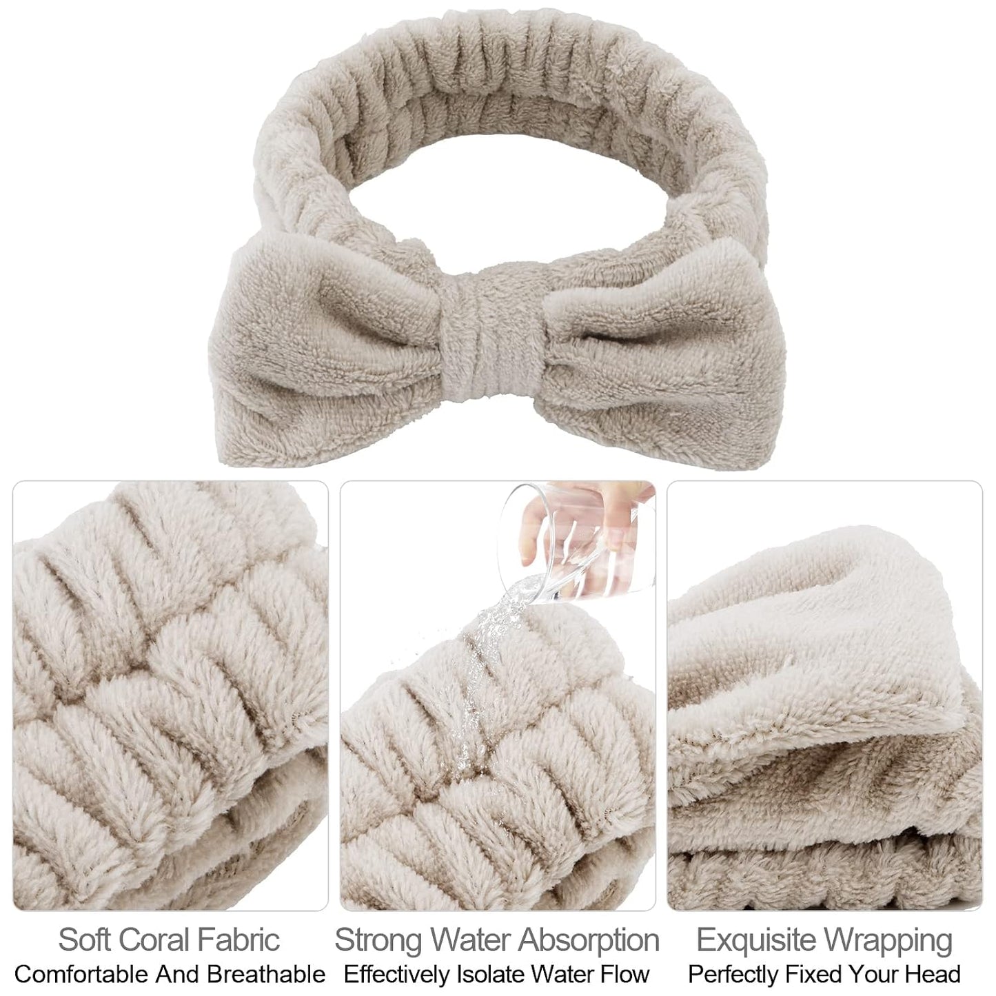 Casoty 6PCS Spa Headband and Wristbands Set,Soft Microfiber Makeup Headband with Bow & Absorbent Wrist Bands,Skincare Hair bands for Women Girls Face Washing Yoga Makeup Self-Care Gifts ﻿