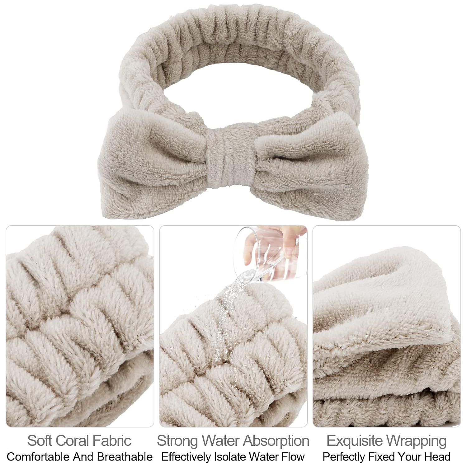 Casoty 6PCS Spa Headband and Wristbands Set,Soft Microfiber Makeup Headband with Bow & Absorbent Wrist Bands,Skincare Hair bands for Women Girls Face Washing Yoga Makeup Self-Care Gifts ﻿