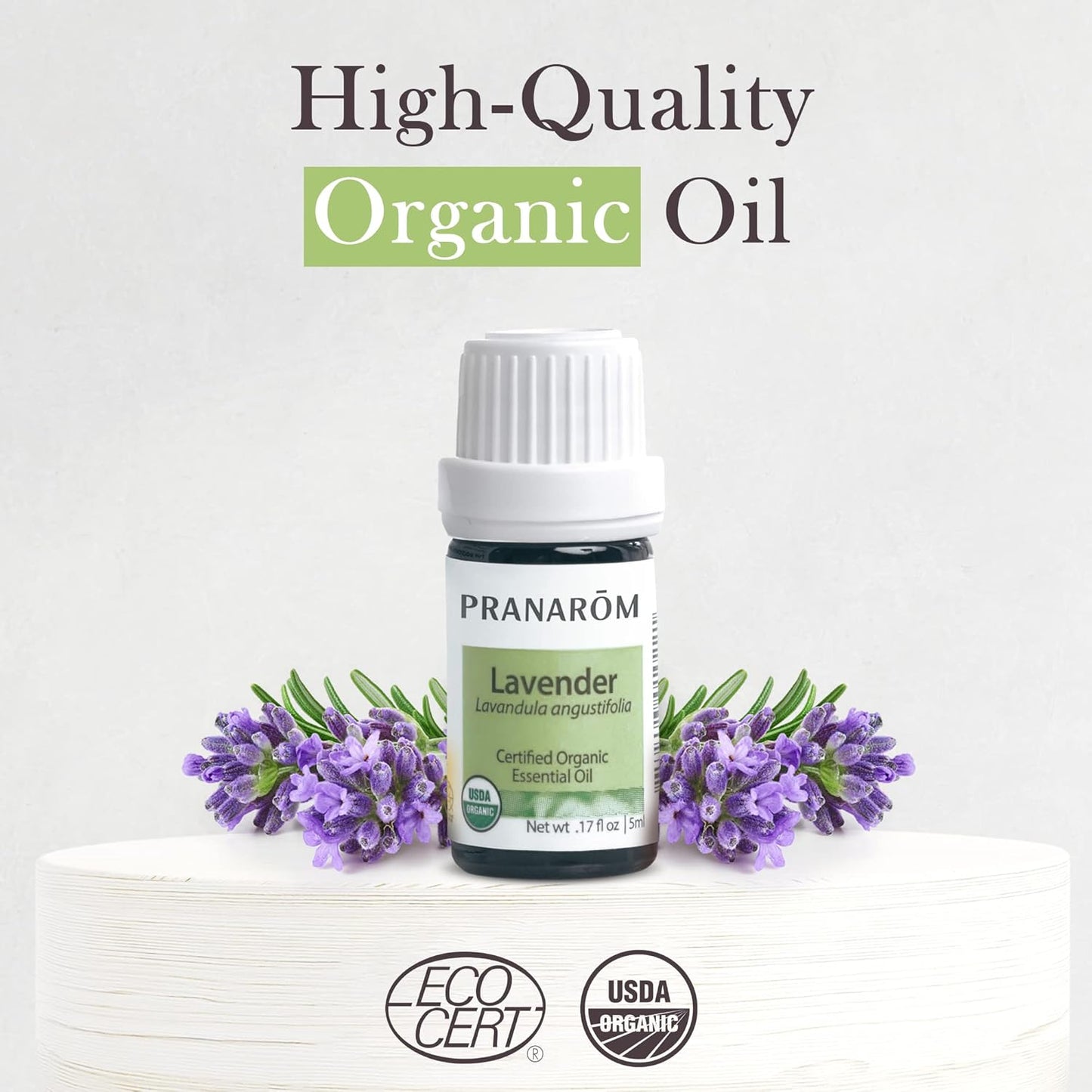 Pranarom USDA Certified Organic Lavender Essential Oil (5ml), 100% Pure Undiluted Therapeutic Grade from French Alps for Aromatherapy, Diffuser, Healthy Skin & Hair, Massage, Relaxation