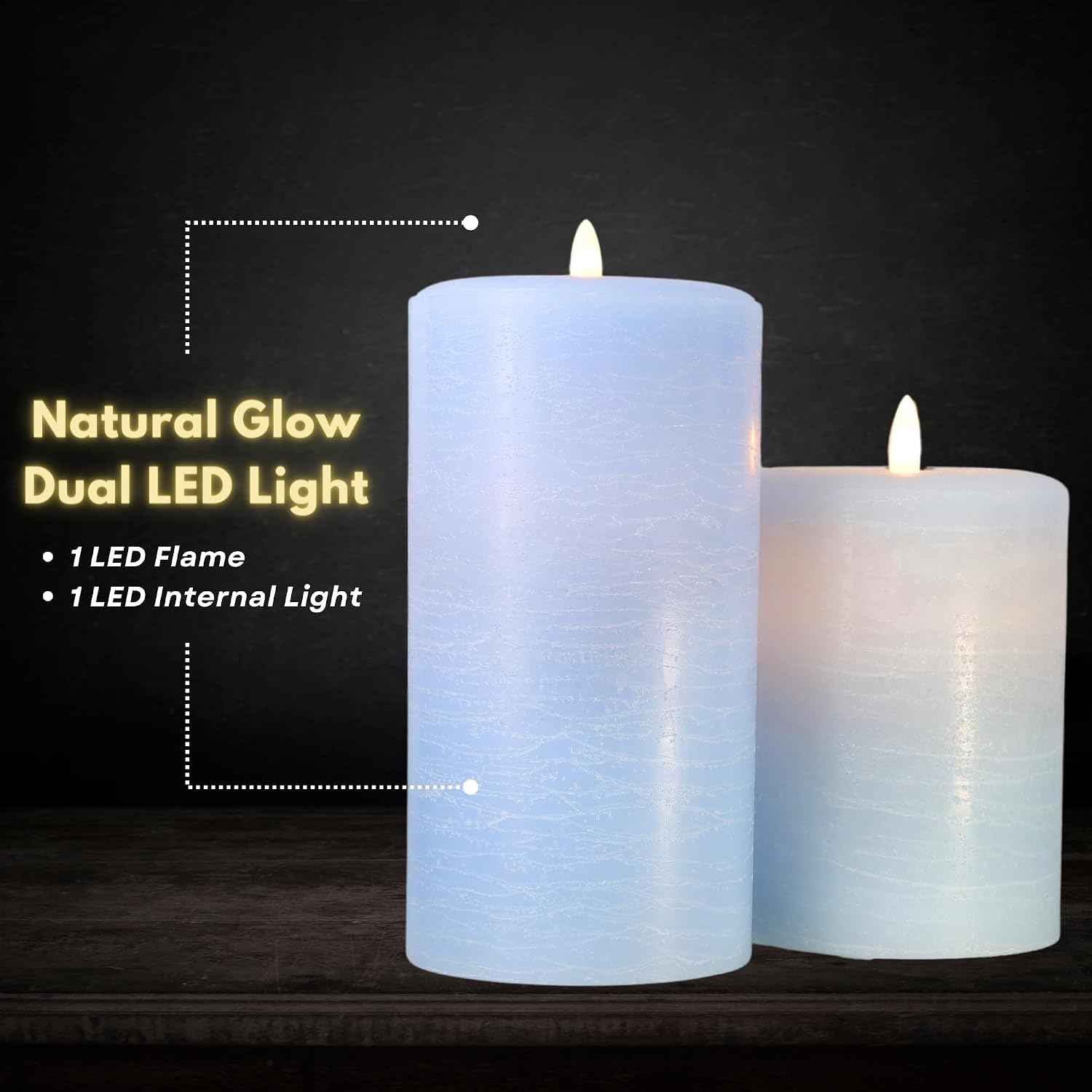 LumiPur Signature Coastal Collection Natural Glow Flickering Flameless LED Wax Pillar Candle (3.5" x 5", Powder Blue)