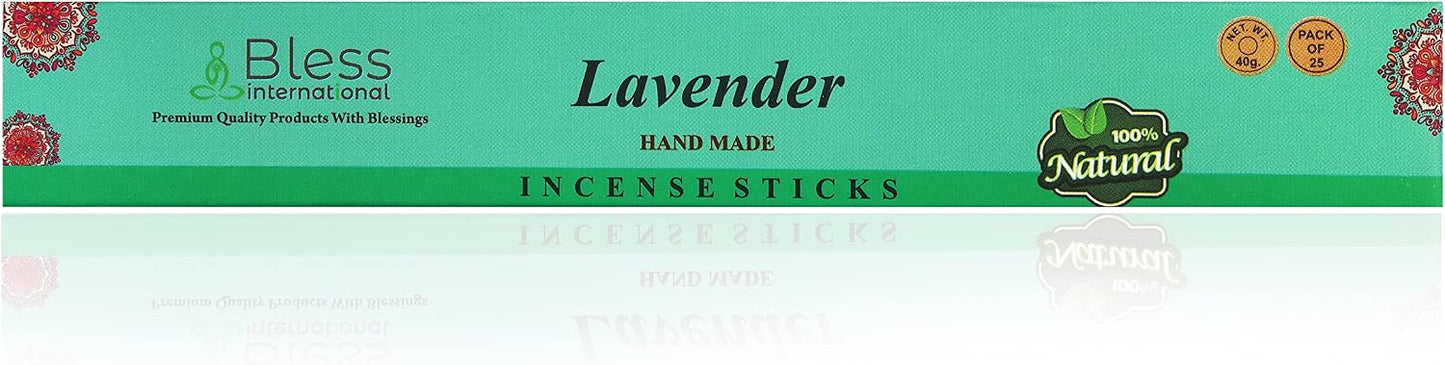 Bless-Lavender 100%-Natural-Handmade-Hand-Dipped-Incense-Sticks Organic-Chemicals-Charcoal-Free Purification-Relaxation-Positivity-Yoga-Meditation Best-Woods-Scent (25 Sticks (1.4 OZ))
