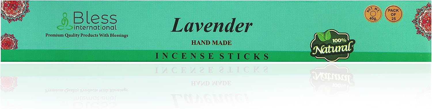 Bless-Lavender 100%-Natural-Handmade-Hand-Dipped-Incense-Sticks Organic-Chemicals-Charcoal-Free Purification-Relaxation-Positivity-Yoga-Meditation Best-Woods-Scent (25 Sticks (1.4 OZ))