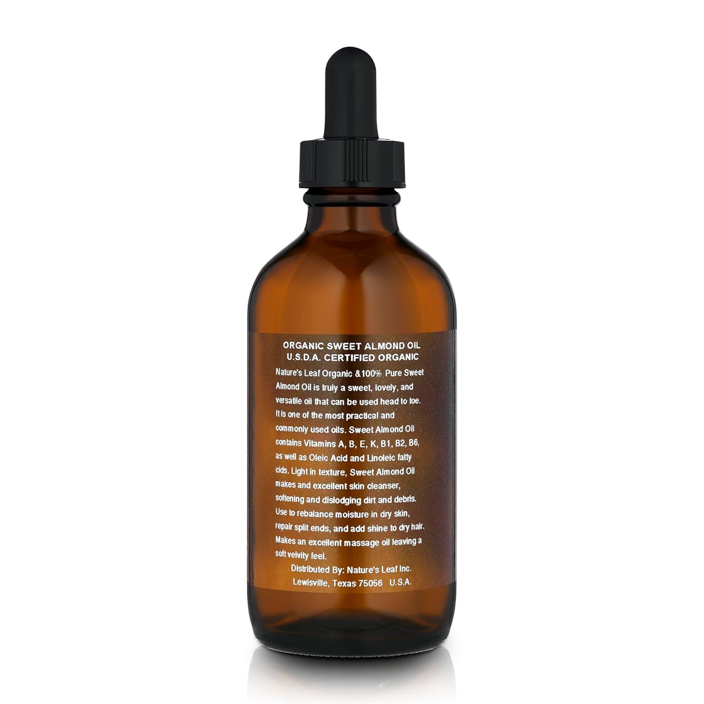 Sweet Almond Oil USDA Organic - 100% Pure Cold Pressed for Skin Hair Face - 4oz
