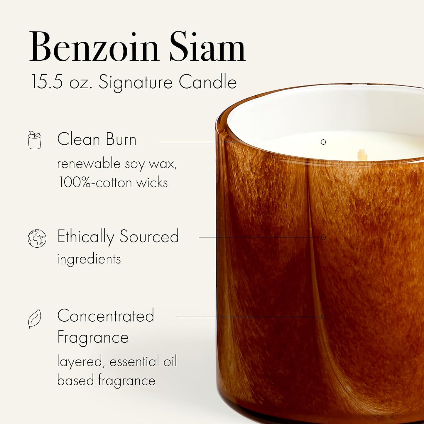 LAFCO New York Signature Candle, Benzoin Siam - 15.5 oz - 90-Hour Burn Time - Reusable, Hand Blown Glass Vessel - Made in the USA