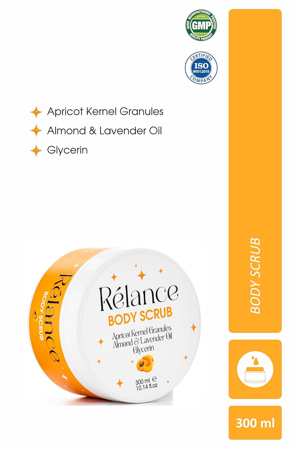 Relance Body Scrub with Apricot Kernel Granules, Almond, Lavender Oil, Glycerin, 300ml (10.14 fl oz)