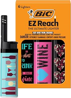 BIC EZ Reach Candle Lighter, The Ultimate Lighter with Wand for Candles, Counterculture, Shrooms, 420 Assorted Designs, 6 Count Pack of Lighters (Wine)