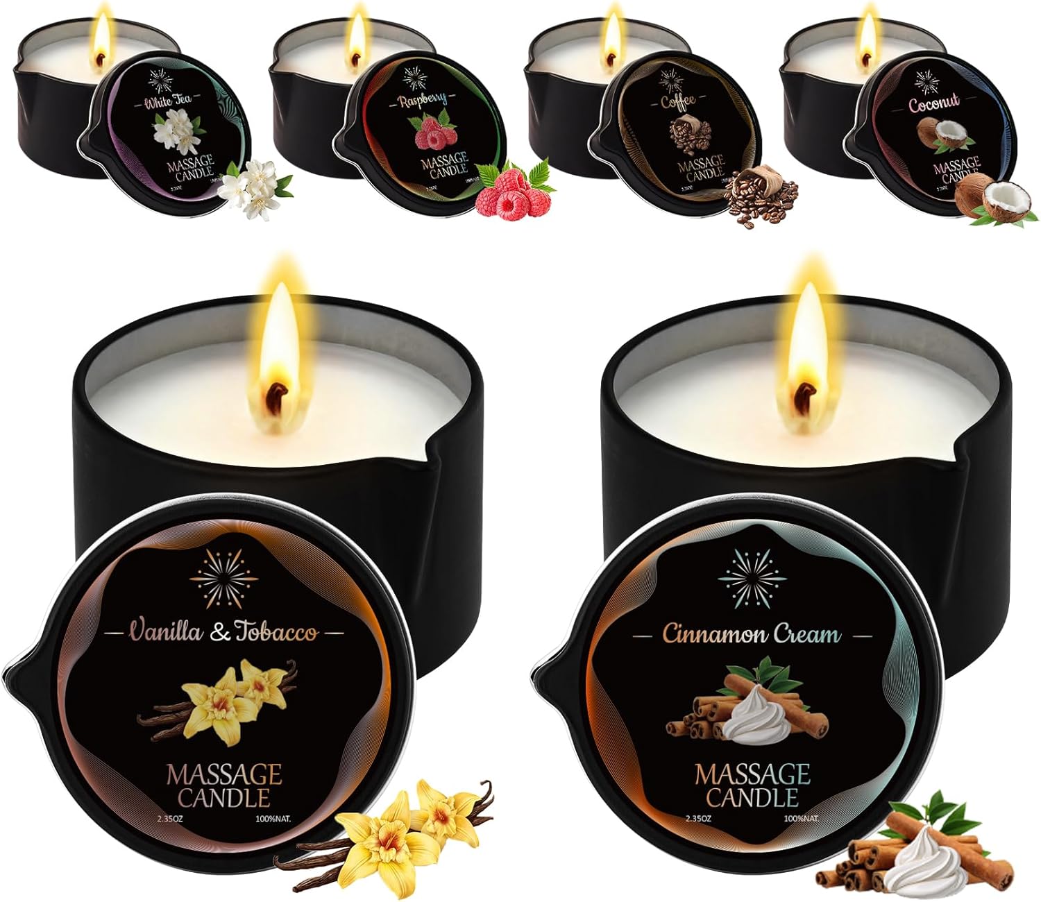 Massage Candle Set, 6 Pack Low Temperature Soy Wax Candles that Melt into Nourishing Body Oil with Jojoba & Shea Butter, Home Spa Relaxation Gift - 2.35oz, 6 Scents