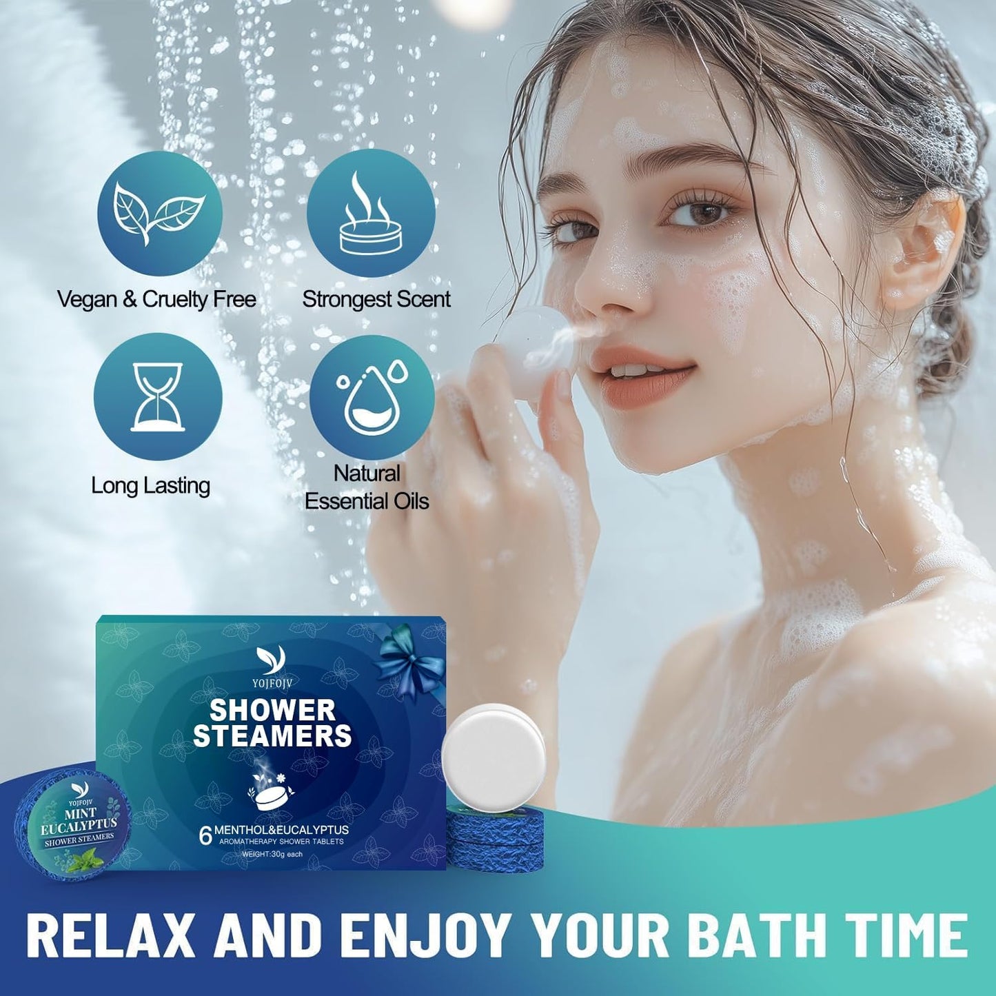 Shower Steamers Aromatherapy, Self-Care & Relaxation Gift Set for Mom Her Wife Women, 6 Pack Shower Bombs Organic with Menthol & Eucalyptus Essential Oils, Daily Home Spa Shower