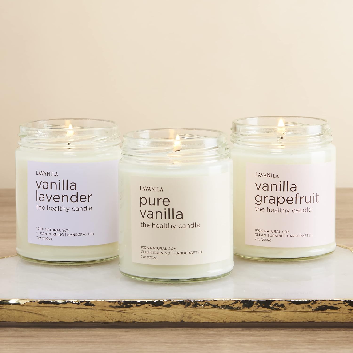 Lavanila Pure Vanilla Scented Natural Soy Candle (2-Pack) - Handcrafted, Clean Burning 50 Hour Burn Time, 7 oz Each