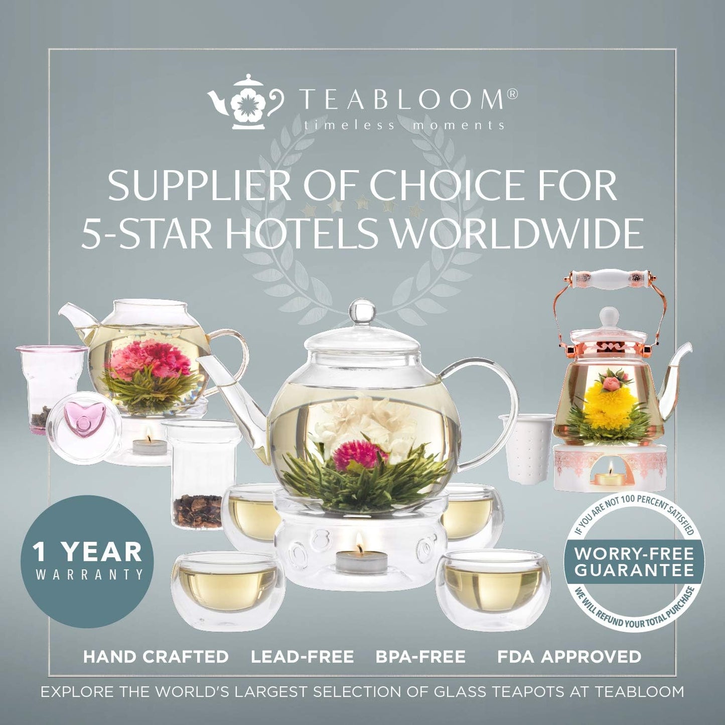 Teabloom Silhouette Tea Warmer - Brushed Stainless Steel Teapot Warmer with Tealight Holder and Candle