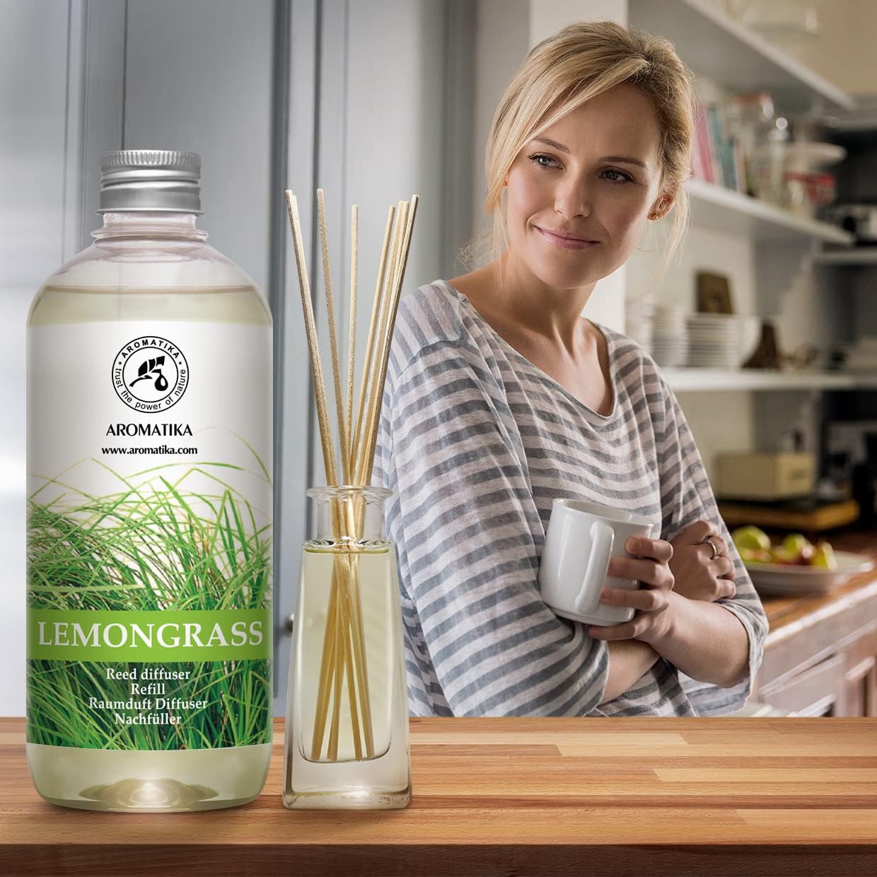 Lemongrass Diffuser Refill 68 Fl Oz (4x17Fl Oz) - Fresh & Long Lasting Fragrance - Refill Bottle with Natural Essential Lemongrass Oil - Best for Aromatherapy - Reed Diffuser Oil Refill for Home