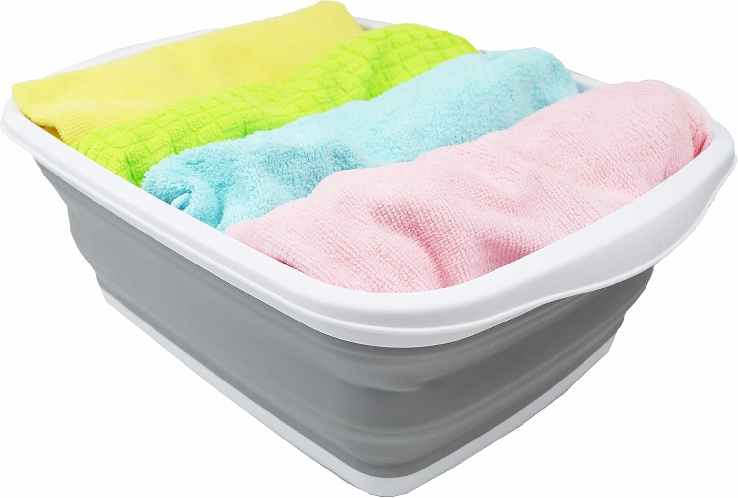 SAMMART 10L (2.6 Gallons) Collapsible Tub - Foldable Dish Tub - Portable Washing Basin - Space Saving Plastic Washtub (White/Grey, 1)