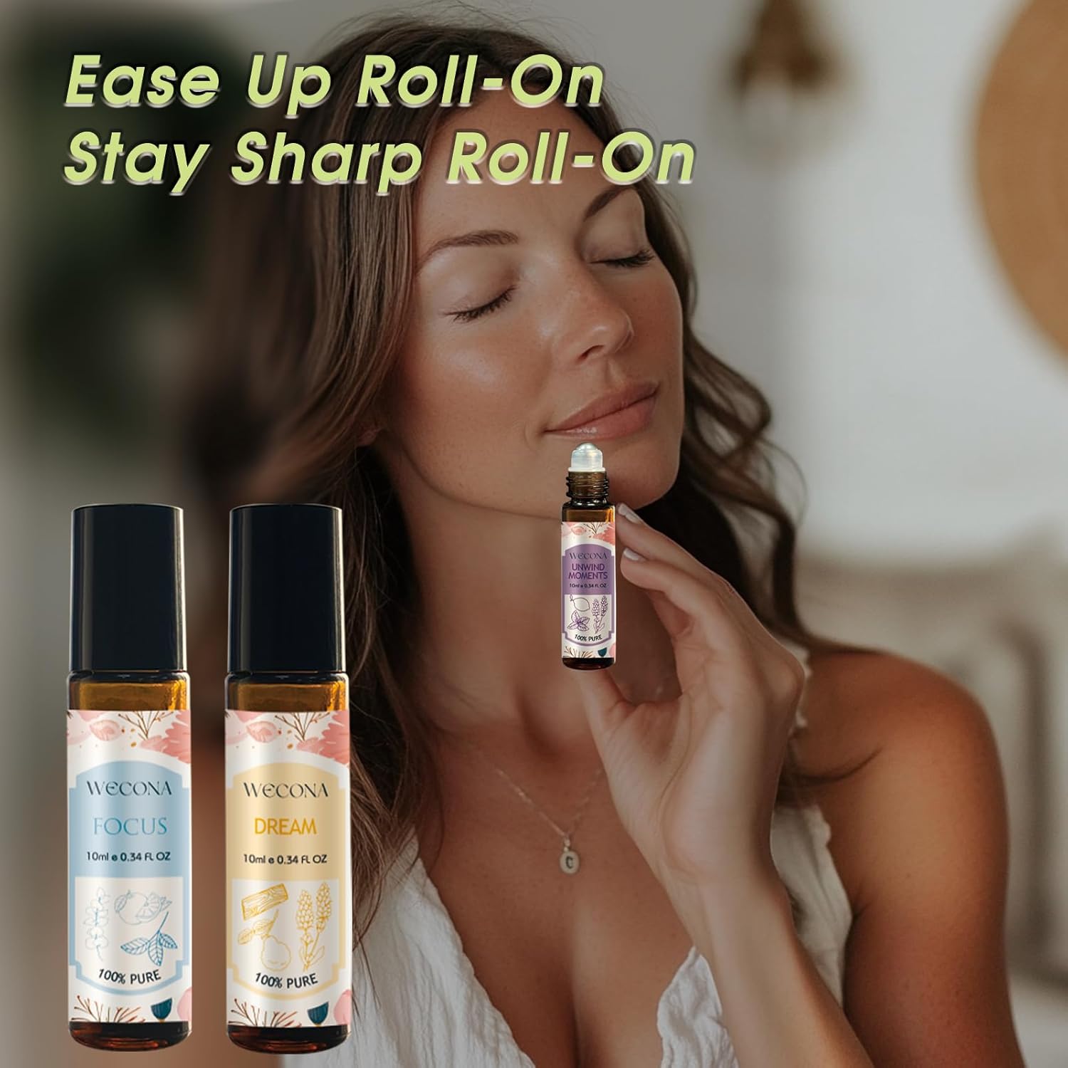 Wecona Aromatherapy Essential Oil Roll-On Set – 6x10ml Essential Oil Blends with Roller Bottles, Portable Essential Oils for Diffusers for Home,Relaxing Gift for Women & Men