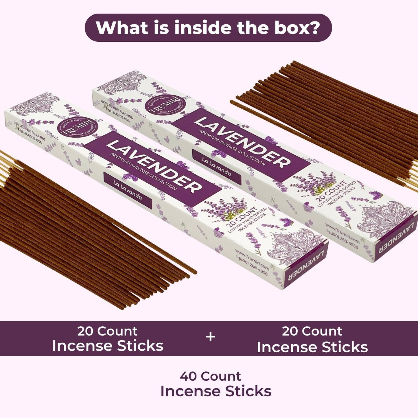 TRUMIRI Trumiri Incense Sticks - Total 40 Lavender Insence-Sticks - Dual Pack of 20 Insenses - Insents - Incents - Inscense - Incence - Incienso - All Natural Incense Sticks