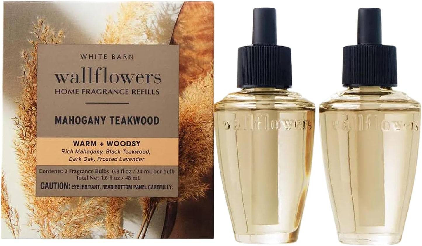 Bath & Body Works Wallflowers Refills, Mahogany Teakwood Scent, Plug-In Air Freshener Refills for Bedrooms, Bathrooms & Living Spaces, 2 Pack