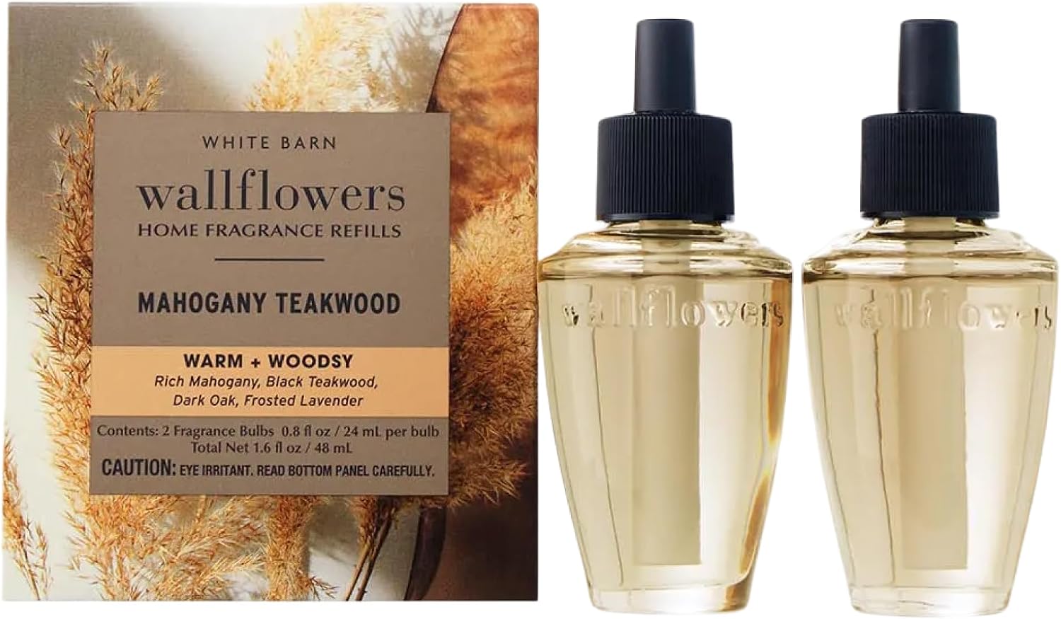 Bath & Body Works Wallflowers Refills, Mahogany Teakwood Scent, Plug-In Air Freshener Refills for Bedrooms, Bathrooms & Living Spaces, 2 Pack