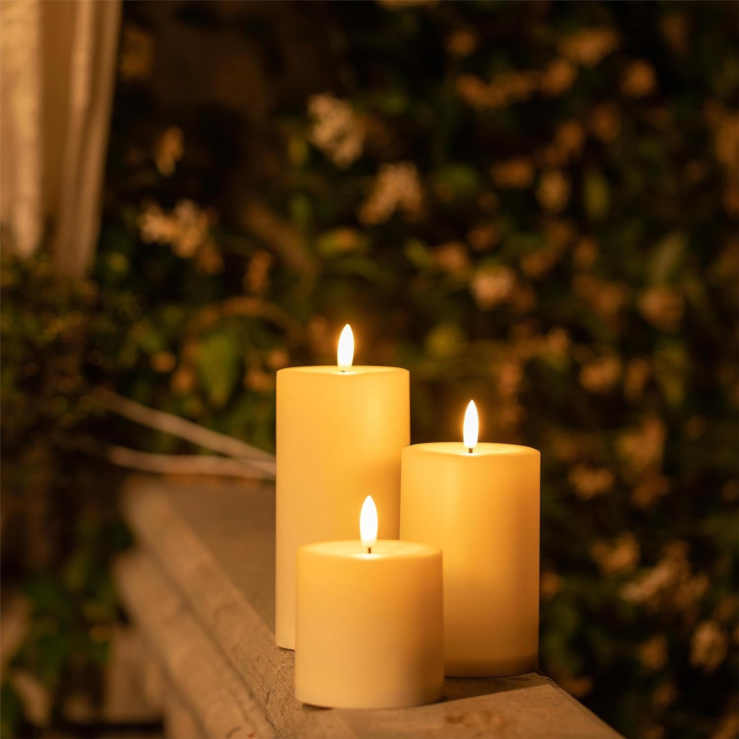 Solar Candles Outdoor Waterproof,Ivory White Flameless Candle Set, Dusk to Dawn Light Sensor, LED Rechargeable Solar Pillar Candles for Outdoor Lanterns,Patio Decor,3" x 3" 4.5" 6",Set of 3
