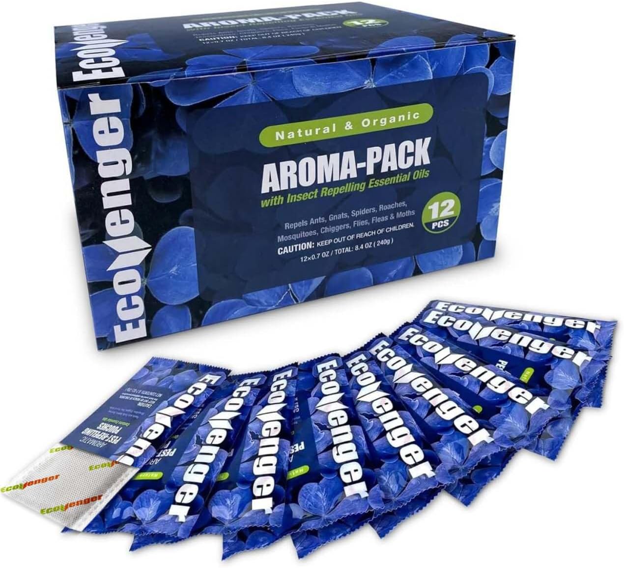 EcoVenger Pest Control Aroma Sachets 12-PK, Sachet Bags for Natural Insect Repellent, Moths, Mosquitoes, Roaches, Centipede, Spiders, Mice, Peppermint/Cedar/Lemongrass, 100% Natural, Child & Pet Safe