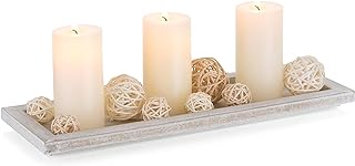 Romadedi Wooden Decorative Tray Candle Holder - 13.5 inch Wood Long Narrow Tray Home Decor Small Rustic Farmhouse Centerpieces Trays for Coffee Table Dining Room Living Room, Whitewashed