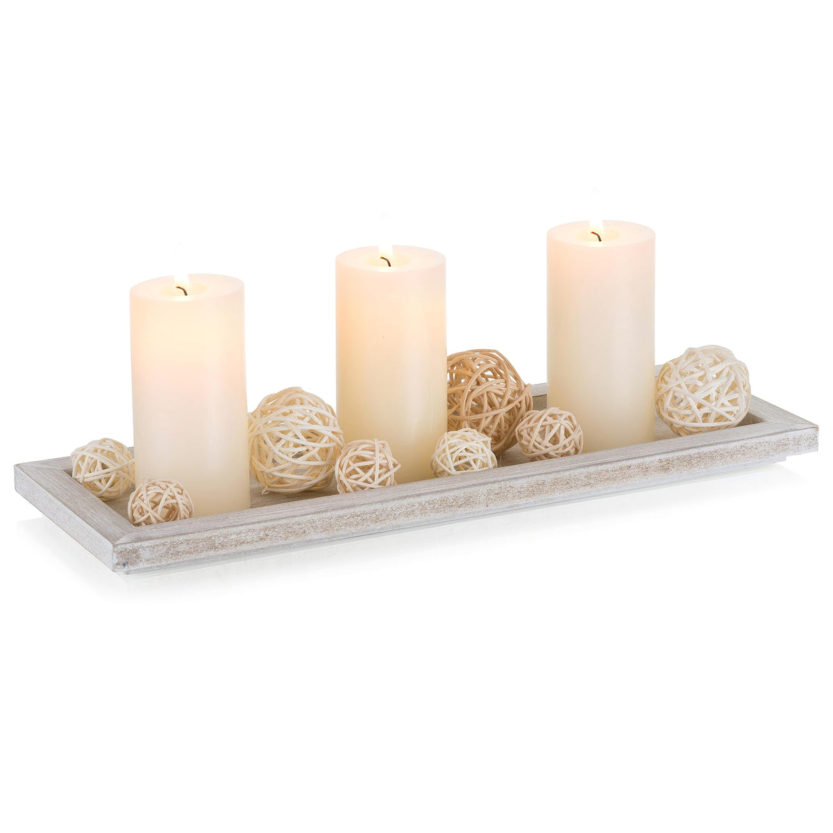 Romadedi Wooden Decorative Tray Candle Holder - 13.5 inch Wood Long Narrow Tray Home Decor Small Rustic Farmhouse