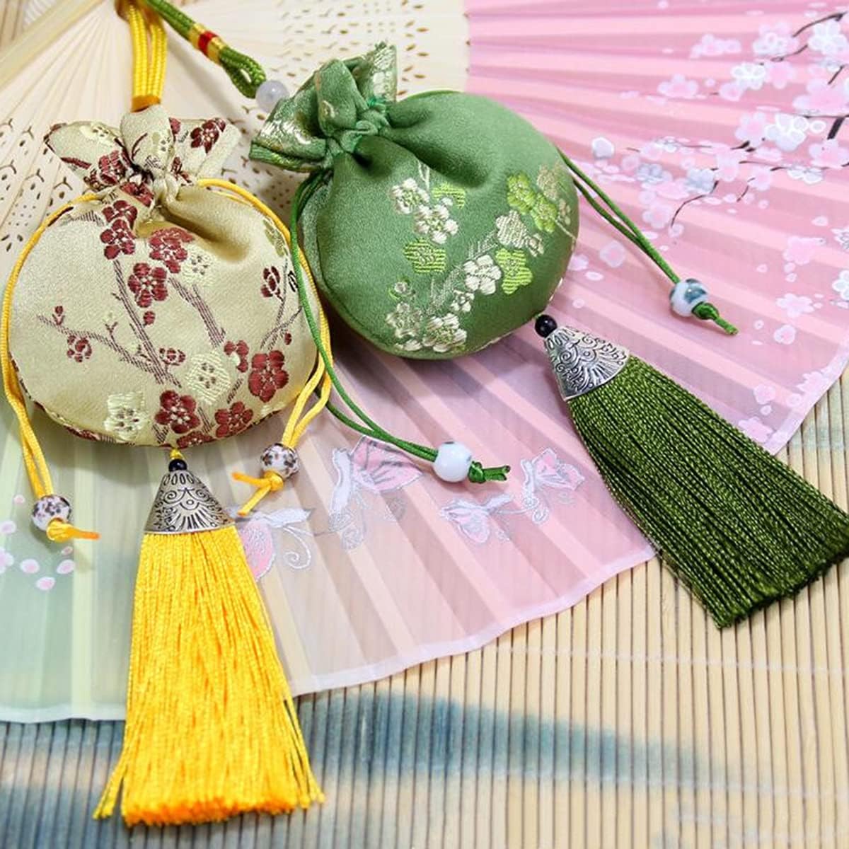 20 Pcs Drawstring Sachets Bags,Silk Brocade Bags,Plum Pattern Sachets with Tassels to Make Portable Ssachets,Pendants,Aromatherapy,Decorations.