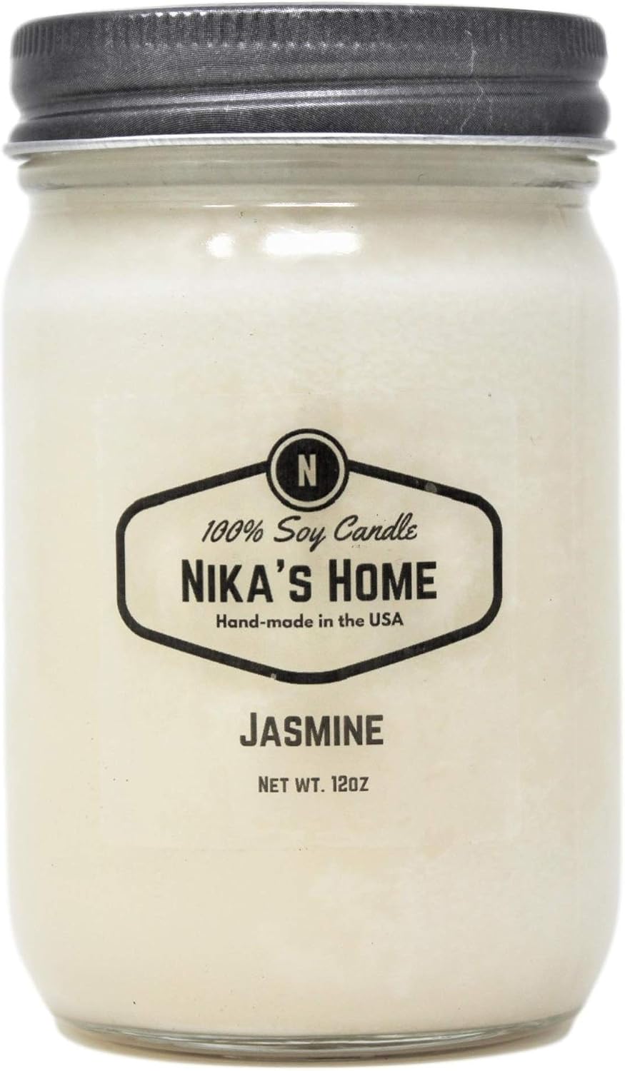 Jasmine Soy Candle 12oz Mason Jar Non-Toxic White Soy Candle-Hand Poured Candle- Handmade, Long Burning 50-60 Hours Highly Scented All Natural, Clean Burning Large Candle Gift Décor