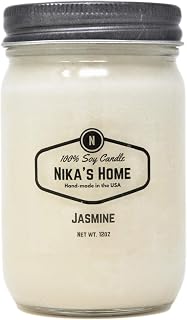 Jasmine Soy Candle 12oz Mason Jar Non-Toxic White Soy Candle-Hand Poured Candle- Handmade, Long Burning 50-60 Hours Highly Scented All Natural, Clean Burning Large Candle Gift Décor