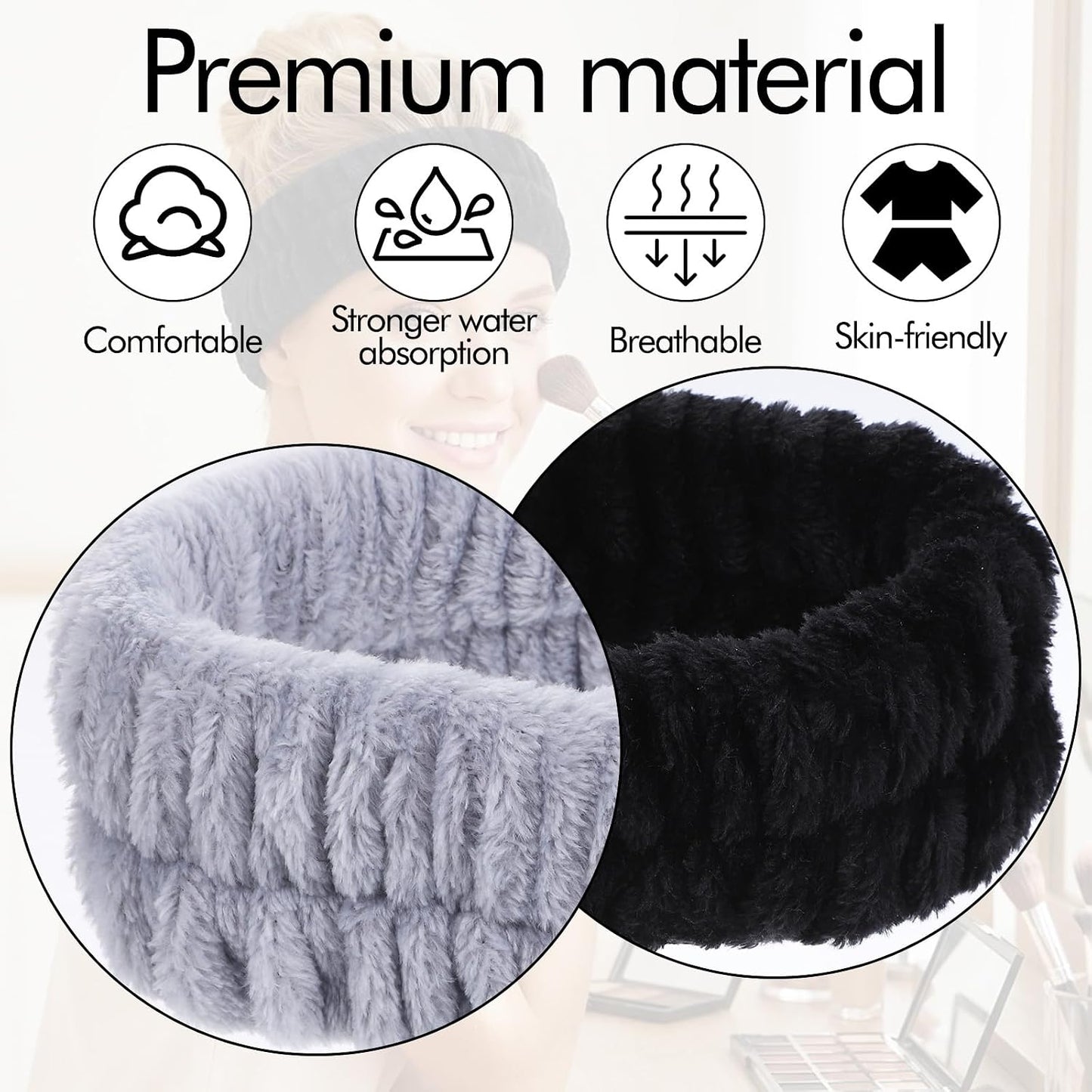 Ouligay 2PCS Face Washing Headband Spa Headbands for Skincare Hair Band Soft Facial Makeup Headband for Shower Mask Yoga Sports Exercise Gift for Women and Teens