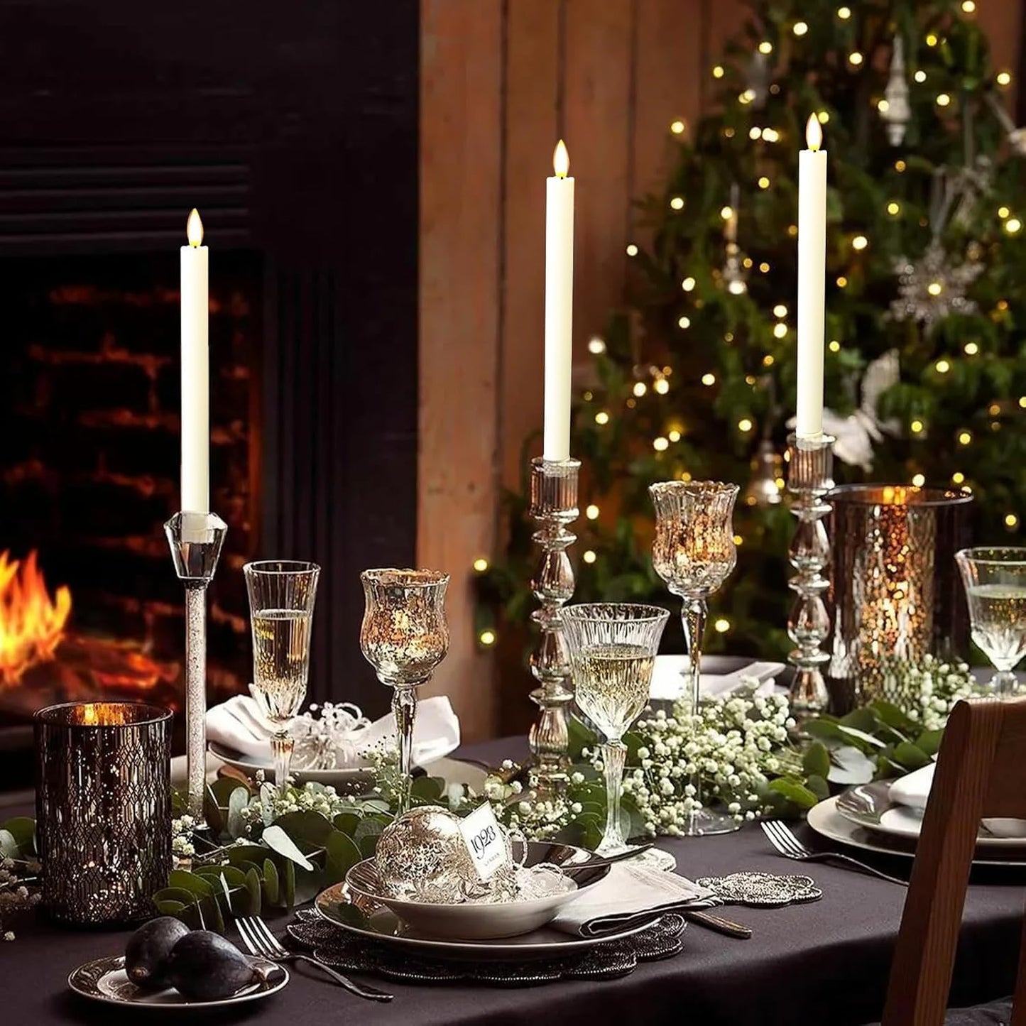 12PCS Flameless Taper Candles with 3D Flickering Flame Battery Operated Candles with 2 Remote with Button Cell Battery 10 Inch Ivory LED Candlesticks Window Candle for Christmas Home Decor