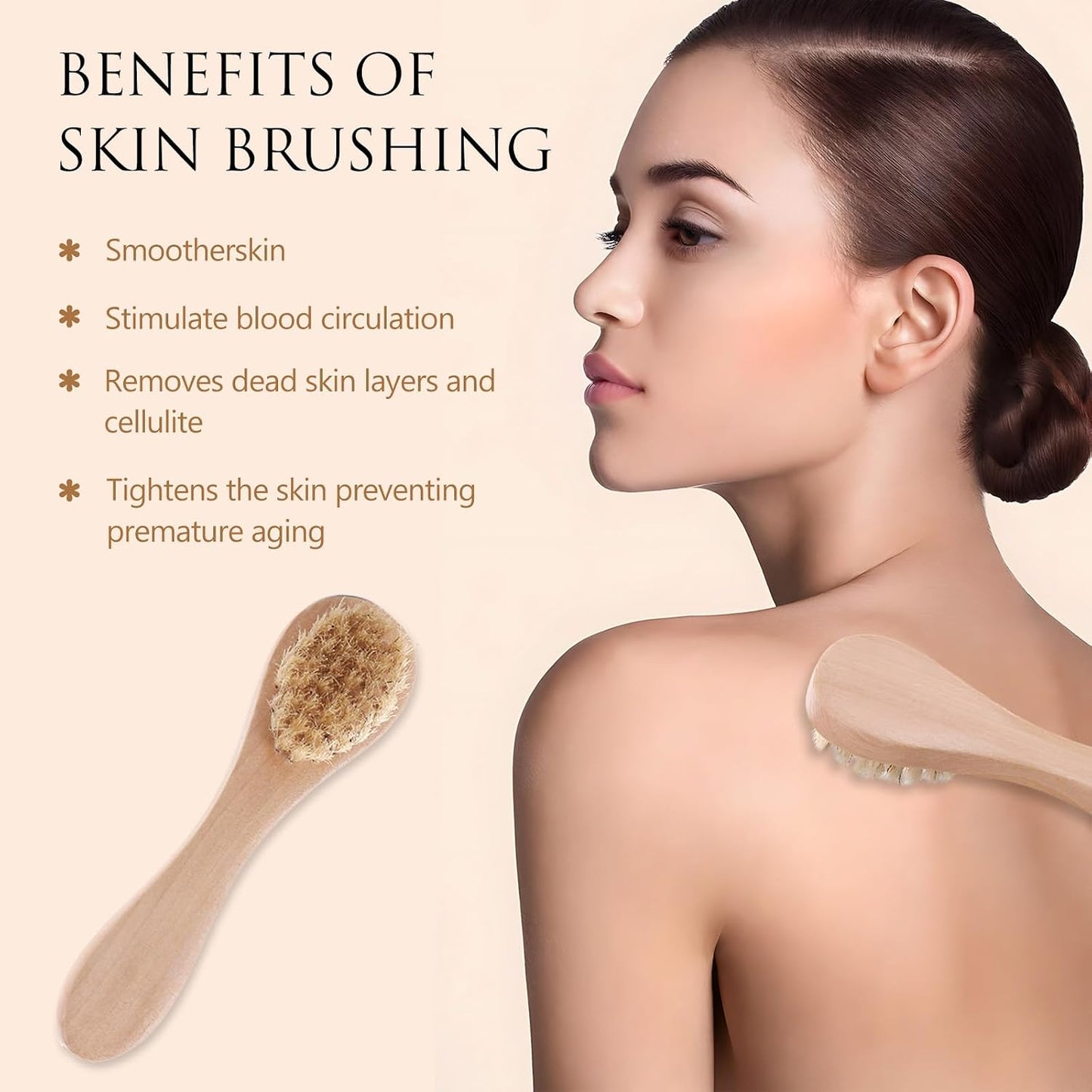 2 Pack Mini Dry Brush, Natural Bristle Small Body Brush, Exfoliating Facial Cleansing Brush for Soft Skin and Other Sensitive Areas Like Your Neck, Chest, and Nails