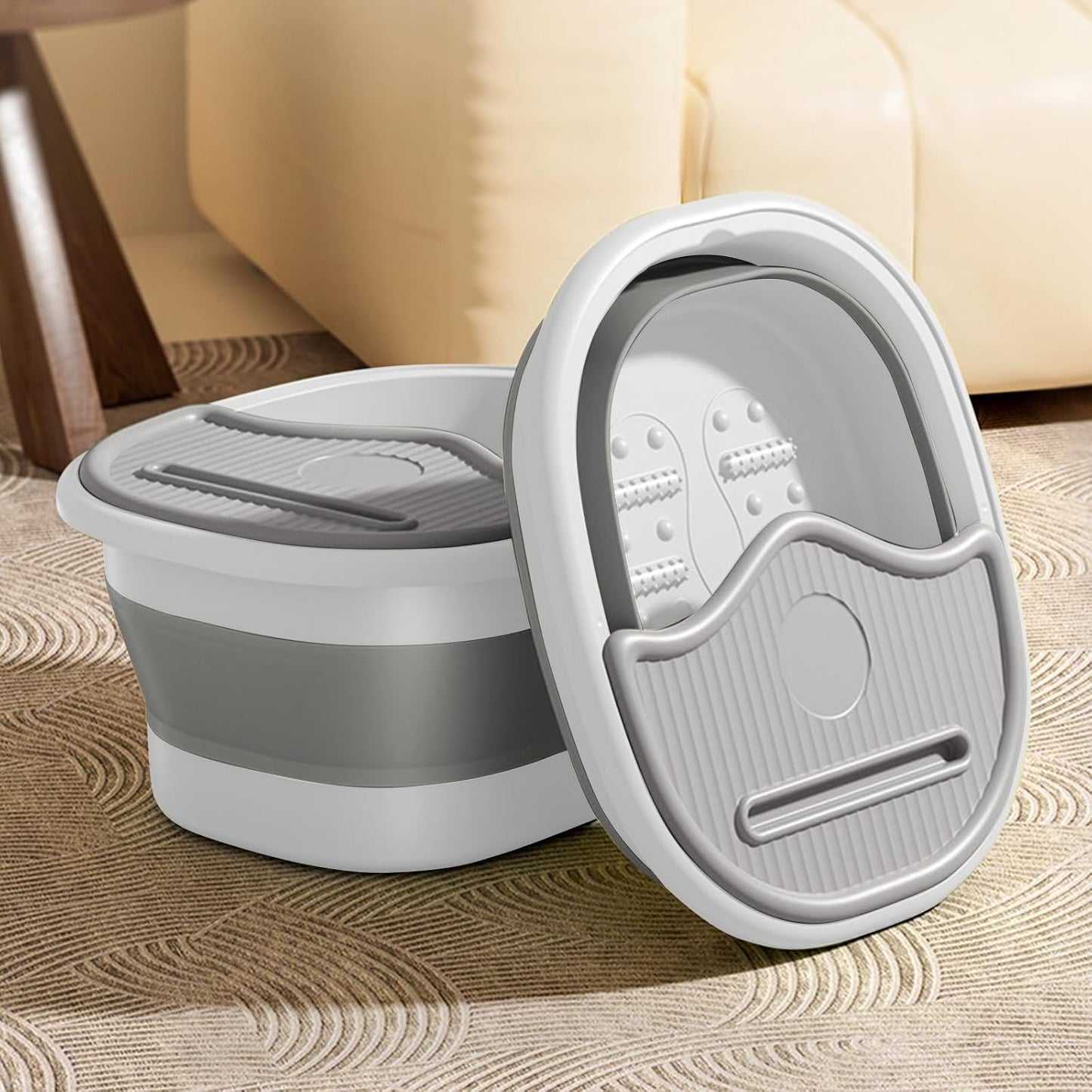 Collapsible Foot Bath Basin Foot Soaking Tub with Lid, Mobile Phones and Tablets Slot, Massage Collapsible Bucket Basin for Soaking Feet Wash Basin Small Bucket Footbath