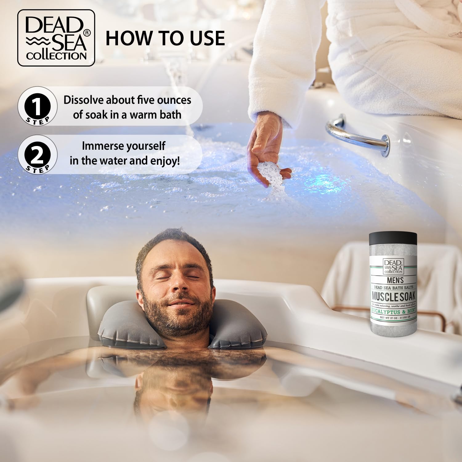 Dead Sea Collection Bath Salts for Men with Eucalyptus & Mint Oils - Muscle Recovery Bath Soak – Mens Pure Dead Sea Salt for Soothing and Relaxing - 37 Oz