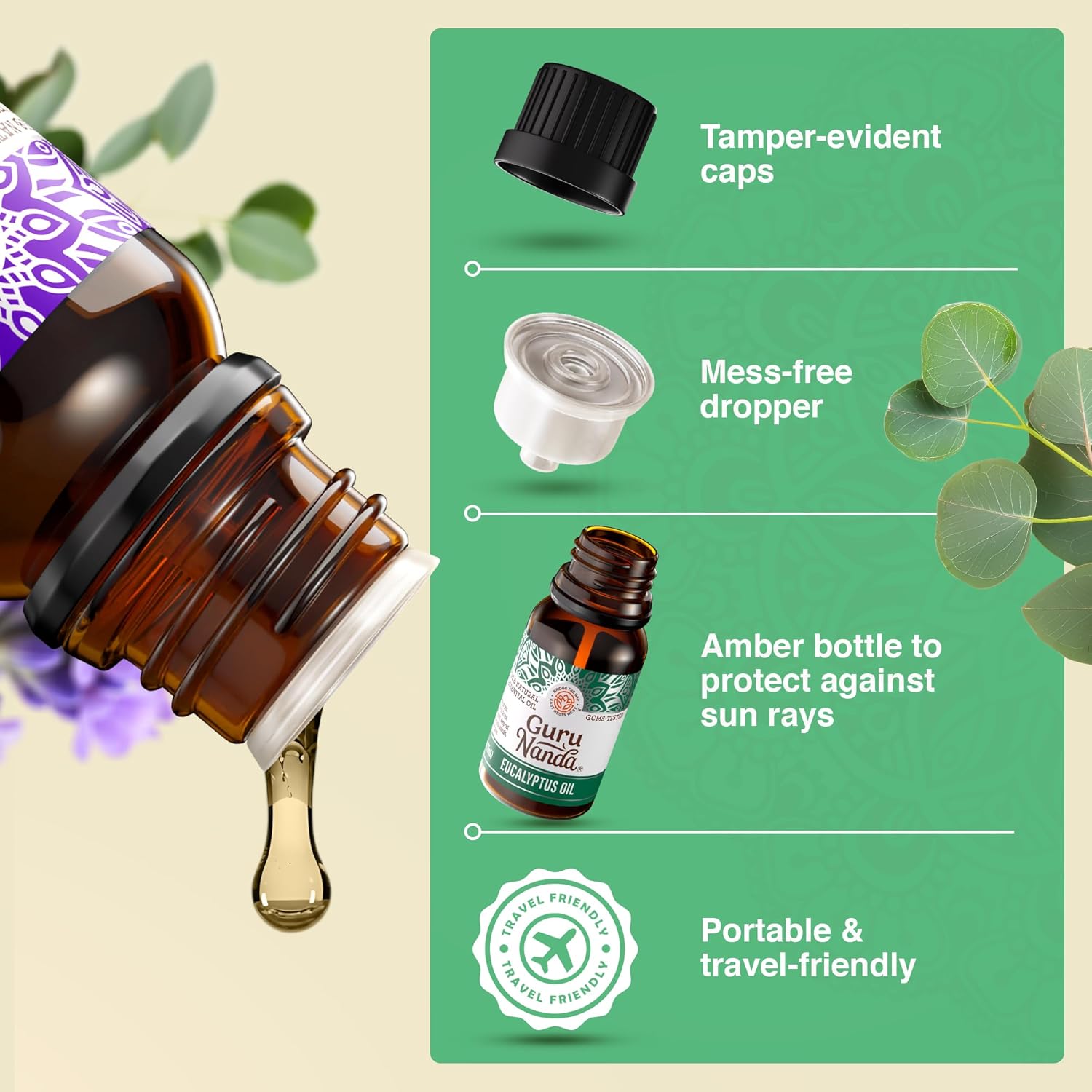 GuruNanda Essential Oils Set (Pack of 4 x 0.5 Fl Oz) - Pure, Natural Frankincense, Lavender, Eucalyptus & Orange Aromatherapy Oils for Diffusers, DIY & Home Use
