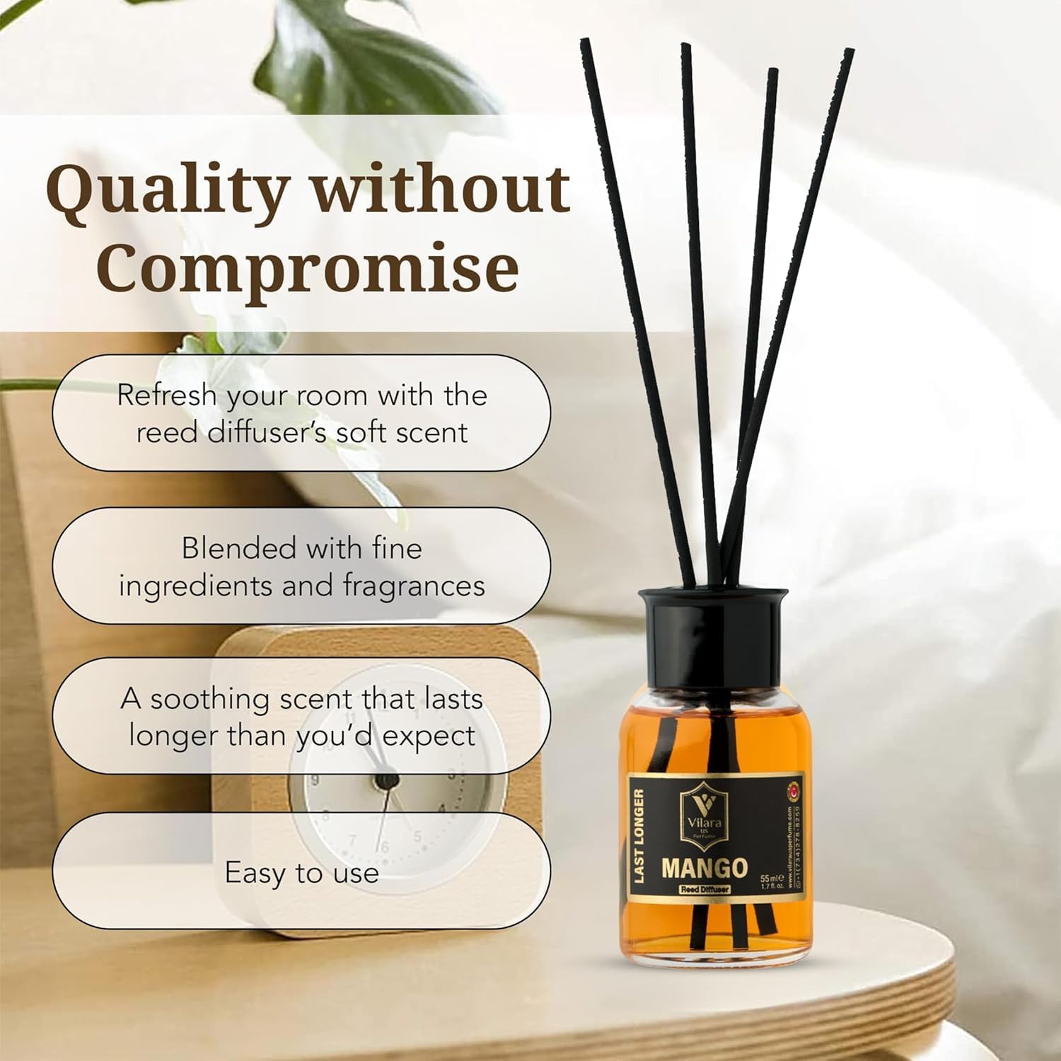 Reed Diffuser Set with Sticks for Home – Bathroom, Bedroom & Office Aromatherapy – Long Lasting Scented Oil Diffuser with Sticks – Luxury Room Fragrance Diffuser 55ml,1.7 fl oz (Mango-Oud-Istanbul)