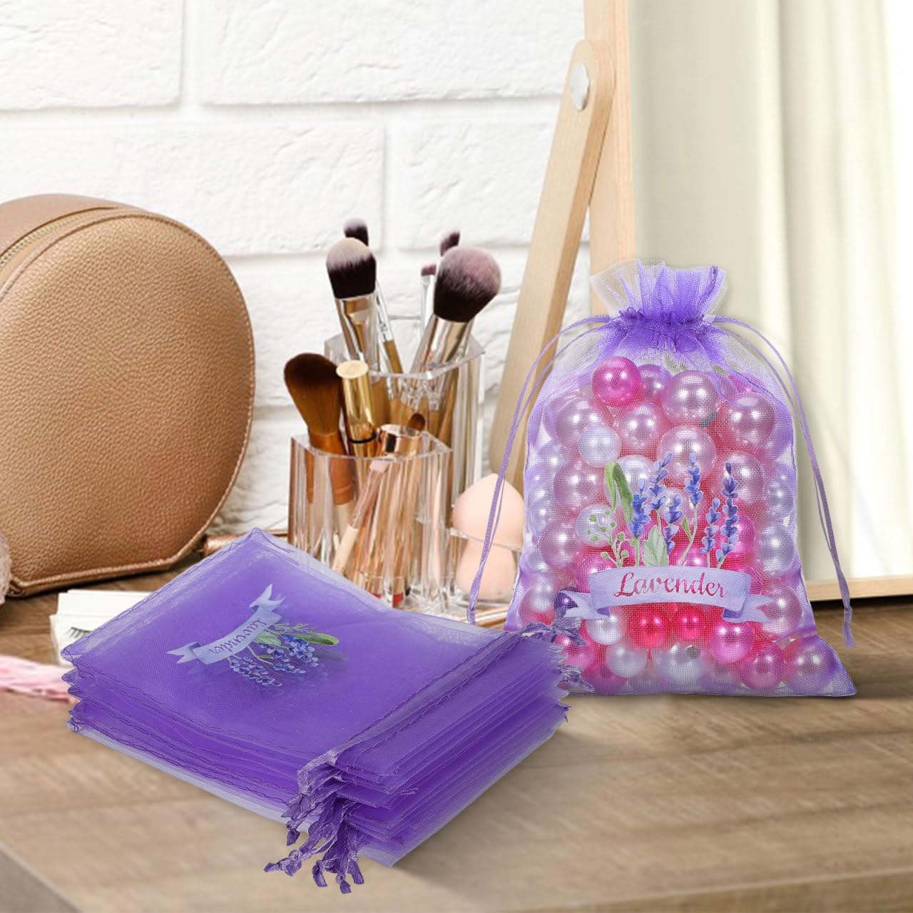 PRETYZOOM 10pcs Lavender SachetS Empty Drawstring Mesh Bags for Storing Dried Lavender Petals Jewelry Elegant Organza Design for Home Decor and Present